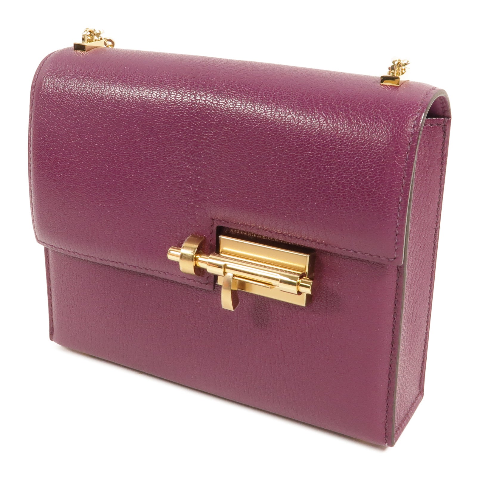 HERMES Chevre皮革Verrou Mini鏈帶肩背袋Anemone