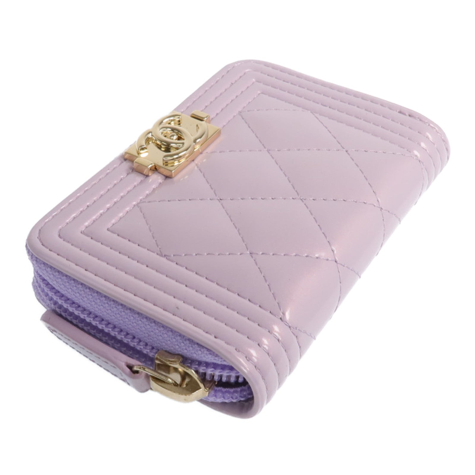 CHANEL 漆皮皮革Boy Coin Purse金扣零錢包