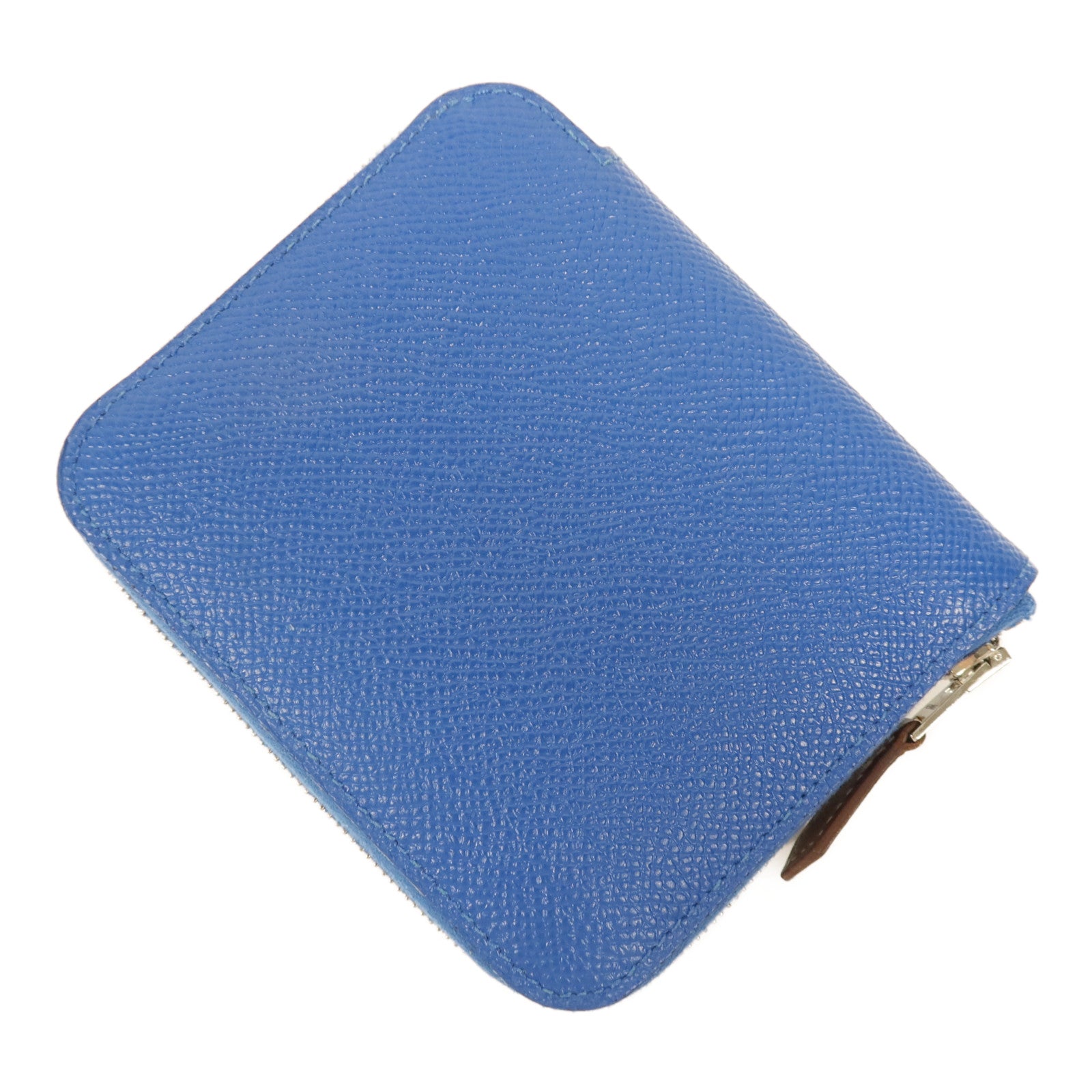 HERMES Epsom皮革Silk In Wallet銀扣錢包Bleu Zellige