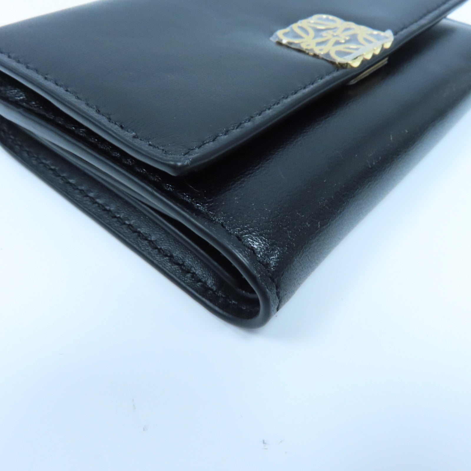 LOEWE 羊皮皮革Tri-fold Wallet金扣三摺錢包黑色