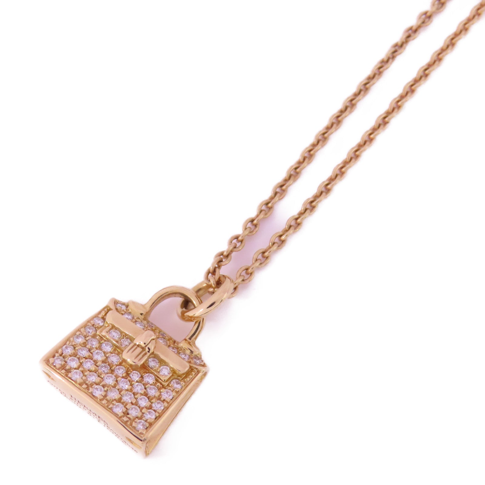 HERMES 18K玫瑰金/鑽石Amulettes kelly Pendant Necklace項鍊