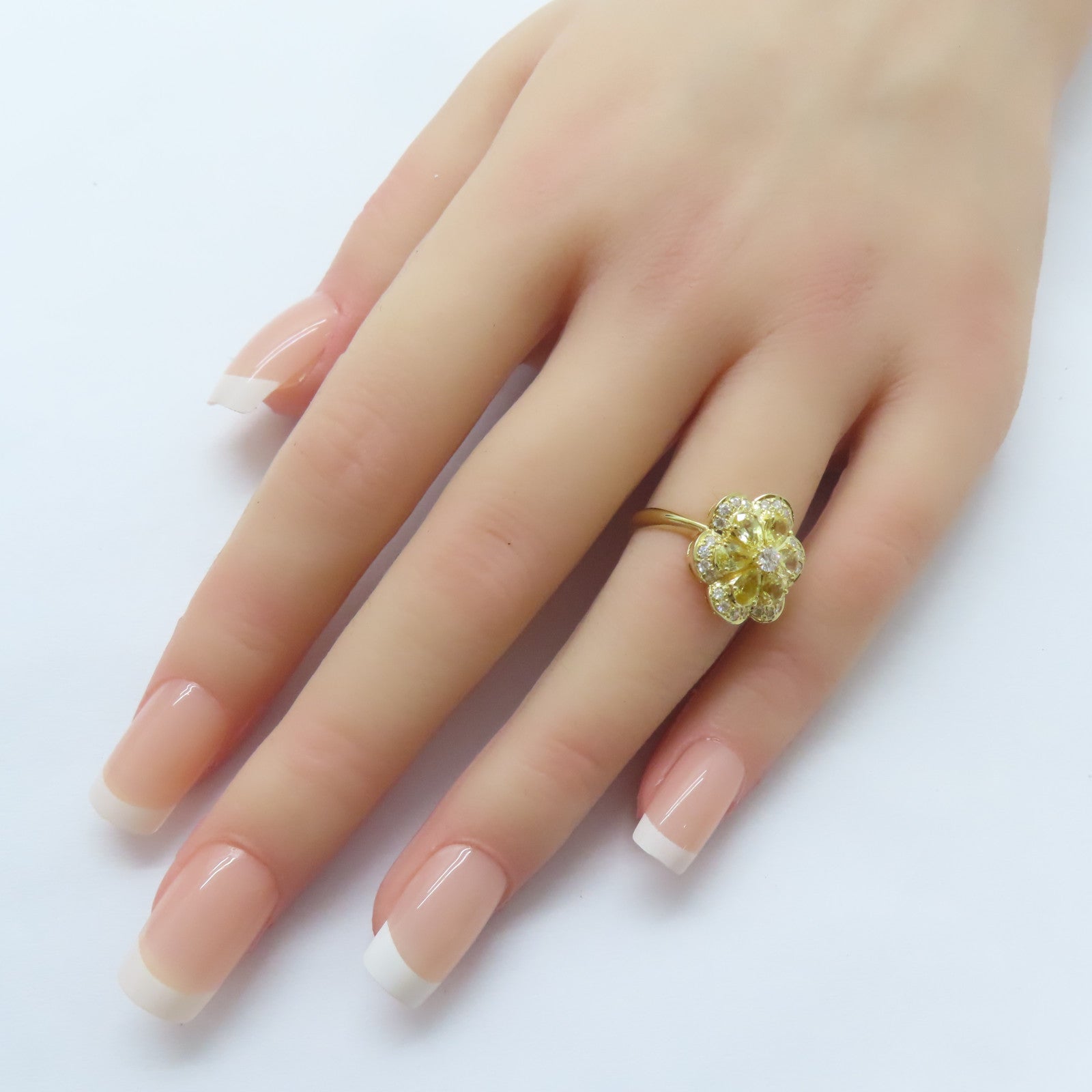 JEWELRY 18K黃金/Sapphire Diamond Ring 1.32ct黃色藍寶石/0.31ct鑚石戒指US#6
