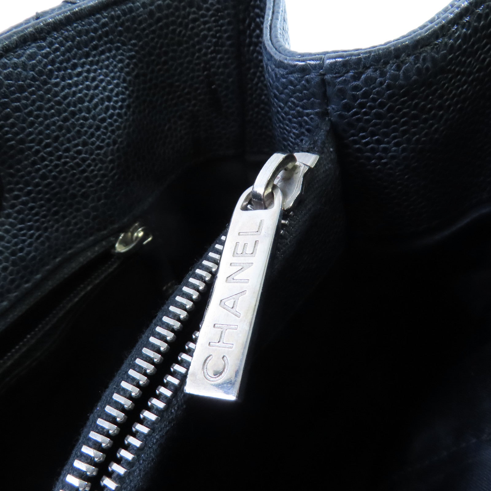 CHANEL 菱格Caviar皮革GST Tote Bag銀扣肩背袋黑色