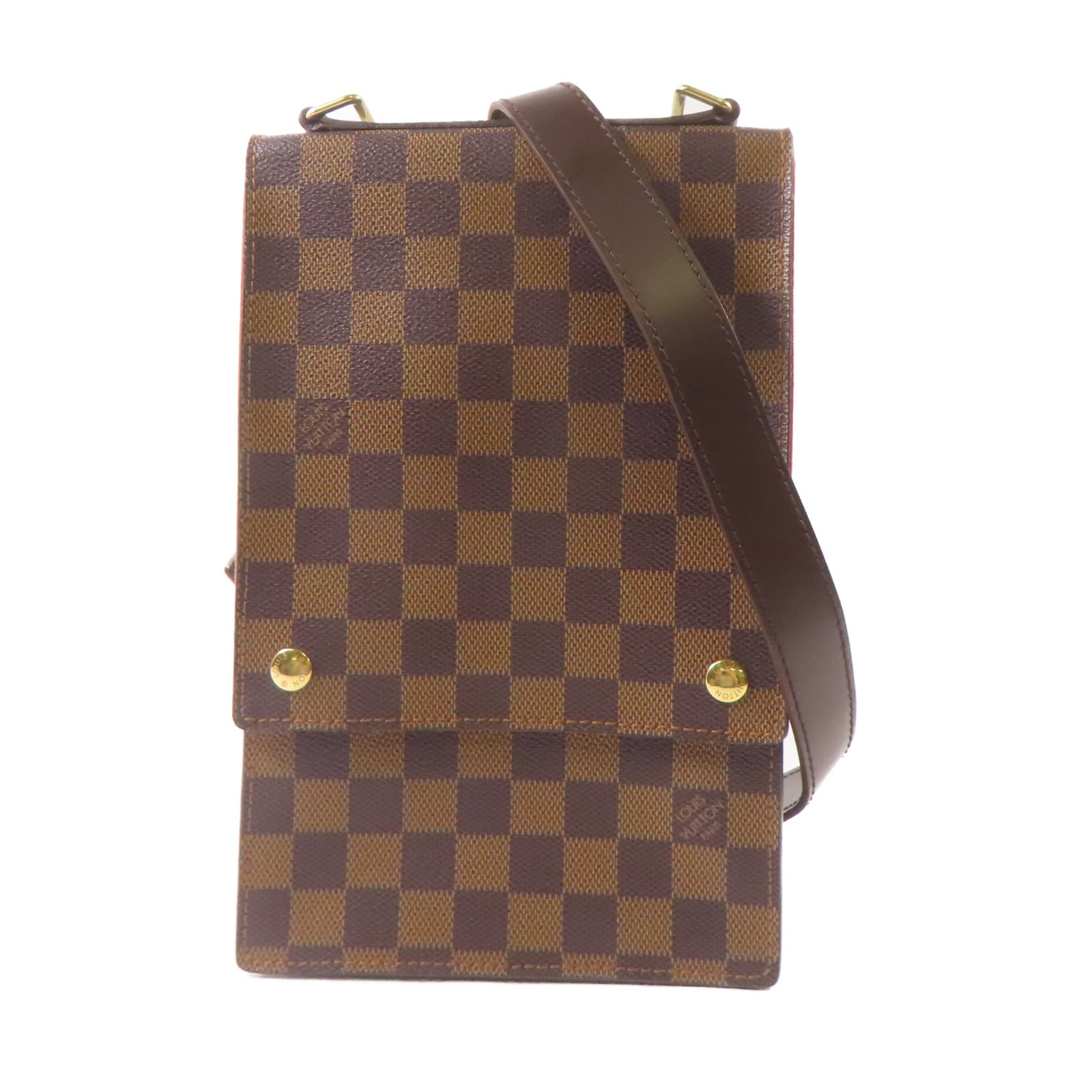 LOUIS VUITTON Damier Ebene Portobello金扣肩背袋棕色