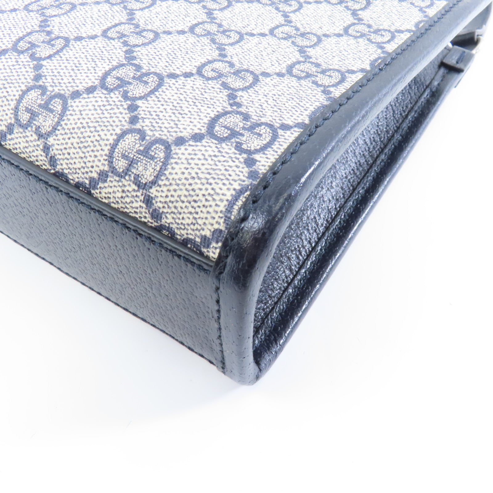 GUCCI 【激減優惠】塗層帆布2way Shoulder Bag銀扣手挽肩背兩用袋藍色/米色