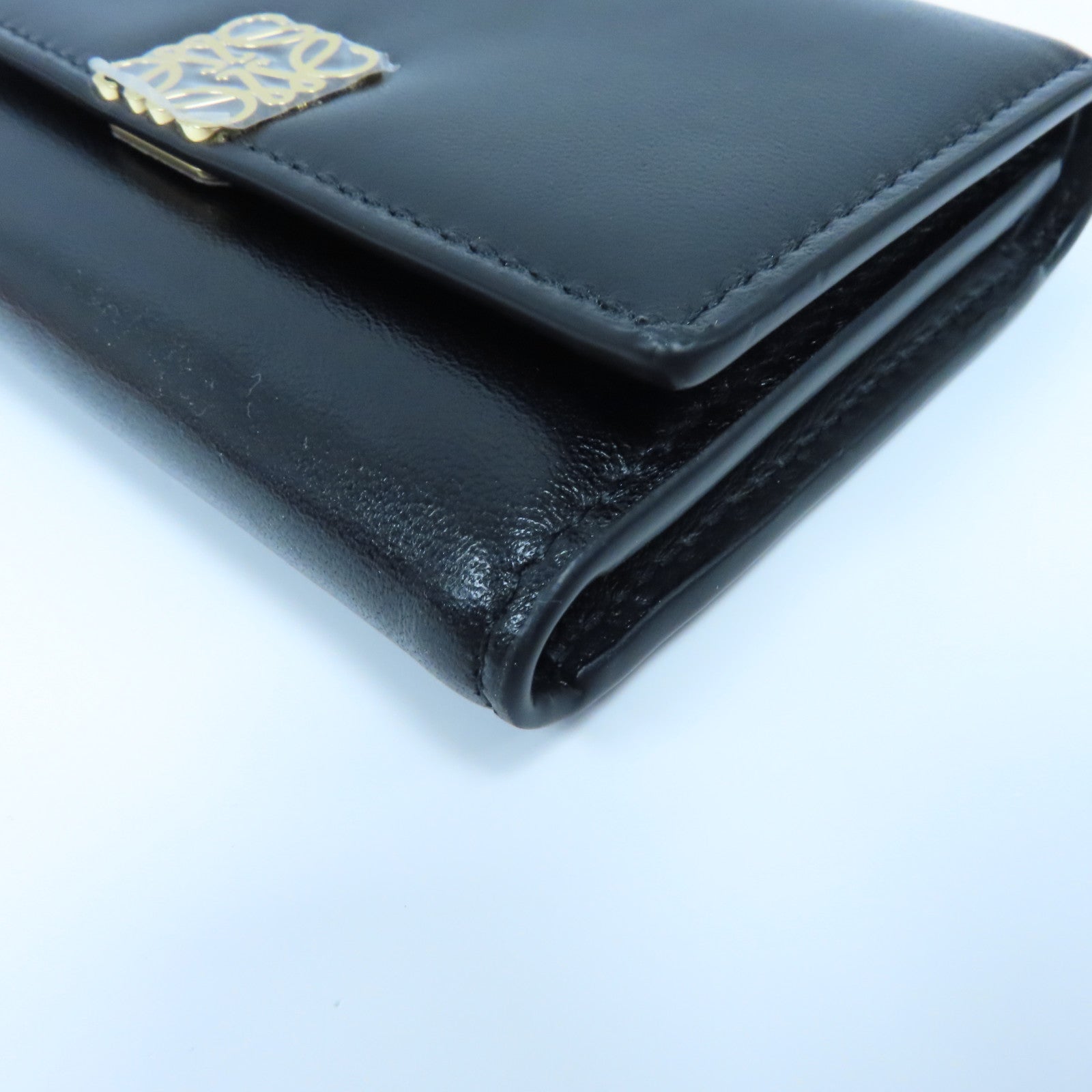 LOEWE 羊皮皮革Tri-fold Wallet金扣三摺錢包黑色