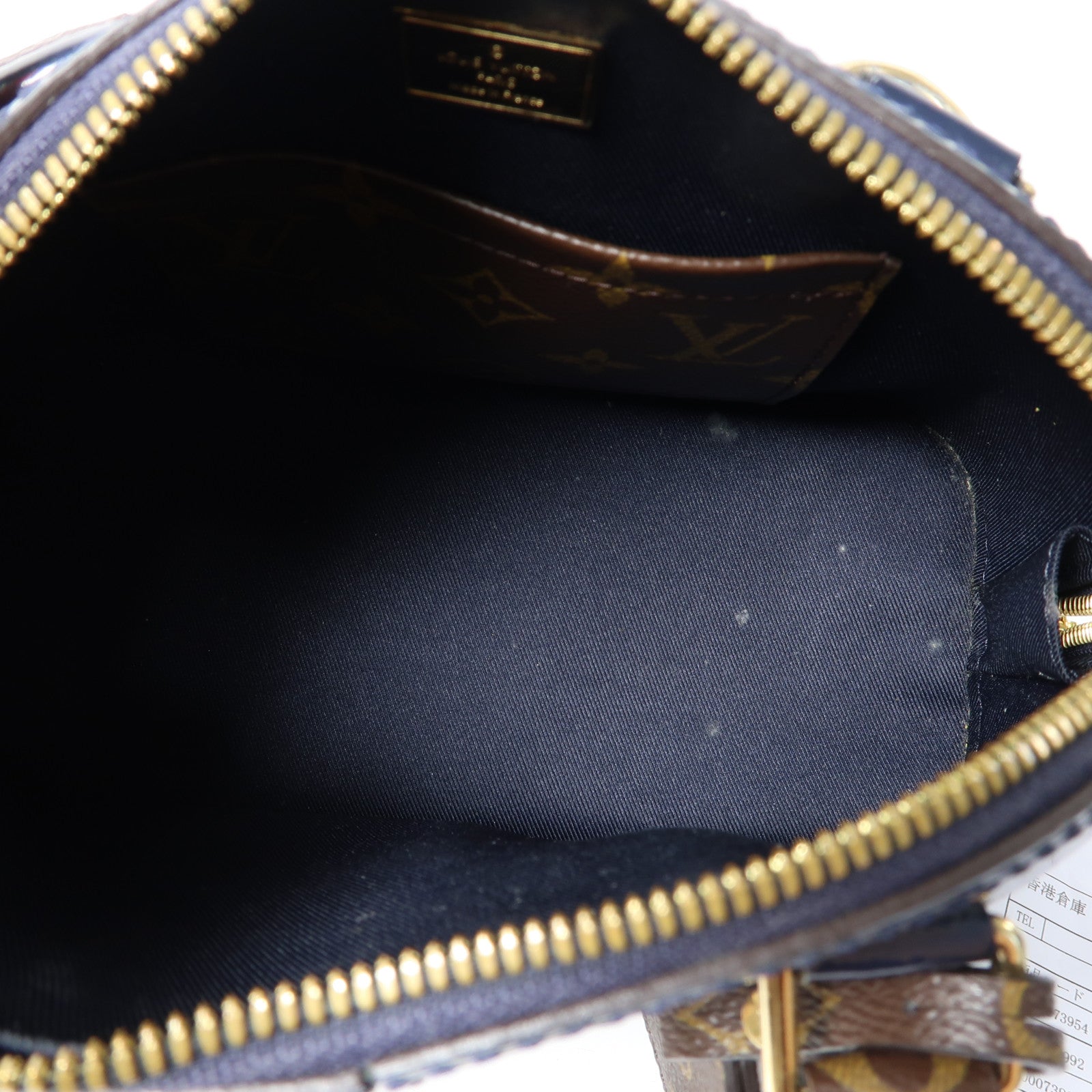 LOUIS VUITTON Monogram/漆皮皮革Alma BB金扣手挽肩背兩用袋深藍色/啡色