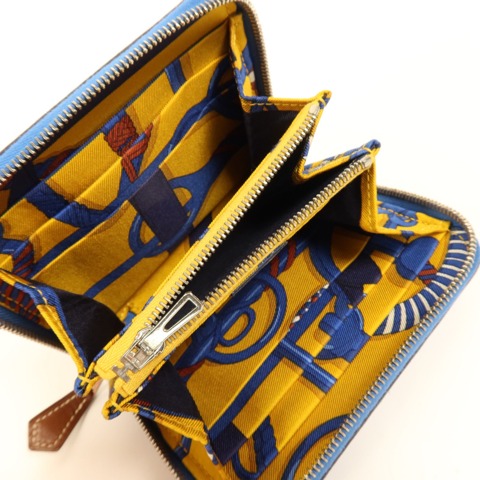 HERMES Epsom皮革Silk In Wallet銀扣錢包Bleu Zellige
