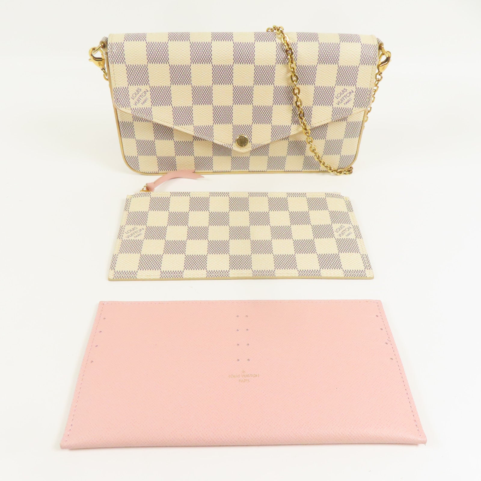 LOUIS VUITTON Damier Azur Felicie Pochette金扣鏈帶肩背袋