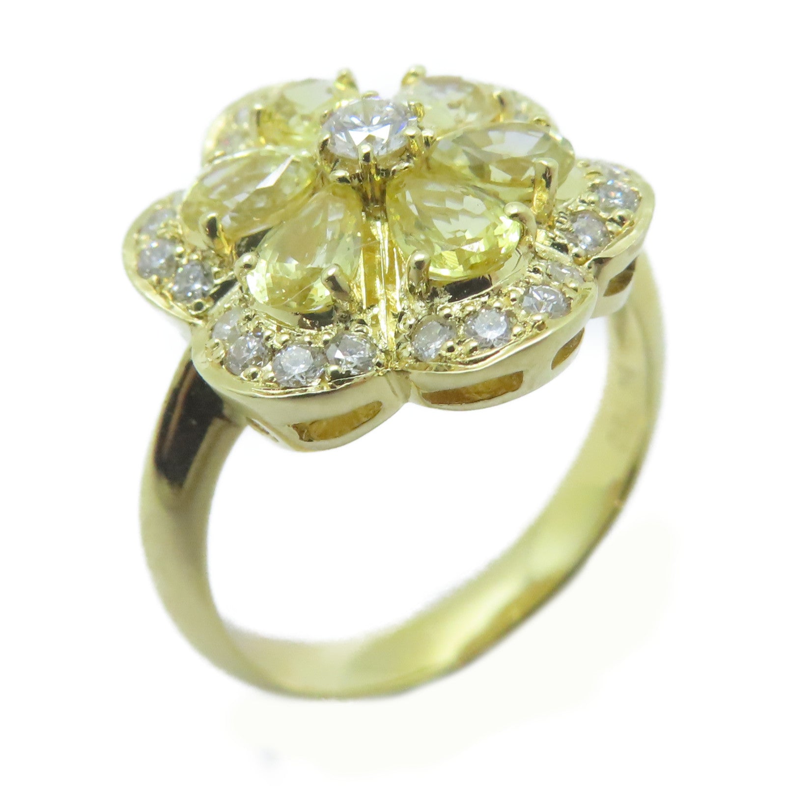 JEWELRY 18K黃金/Sapphire Diamond Ring 1.32ct黃色藍寶石/0.31ct鑚石戒指US#6