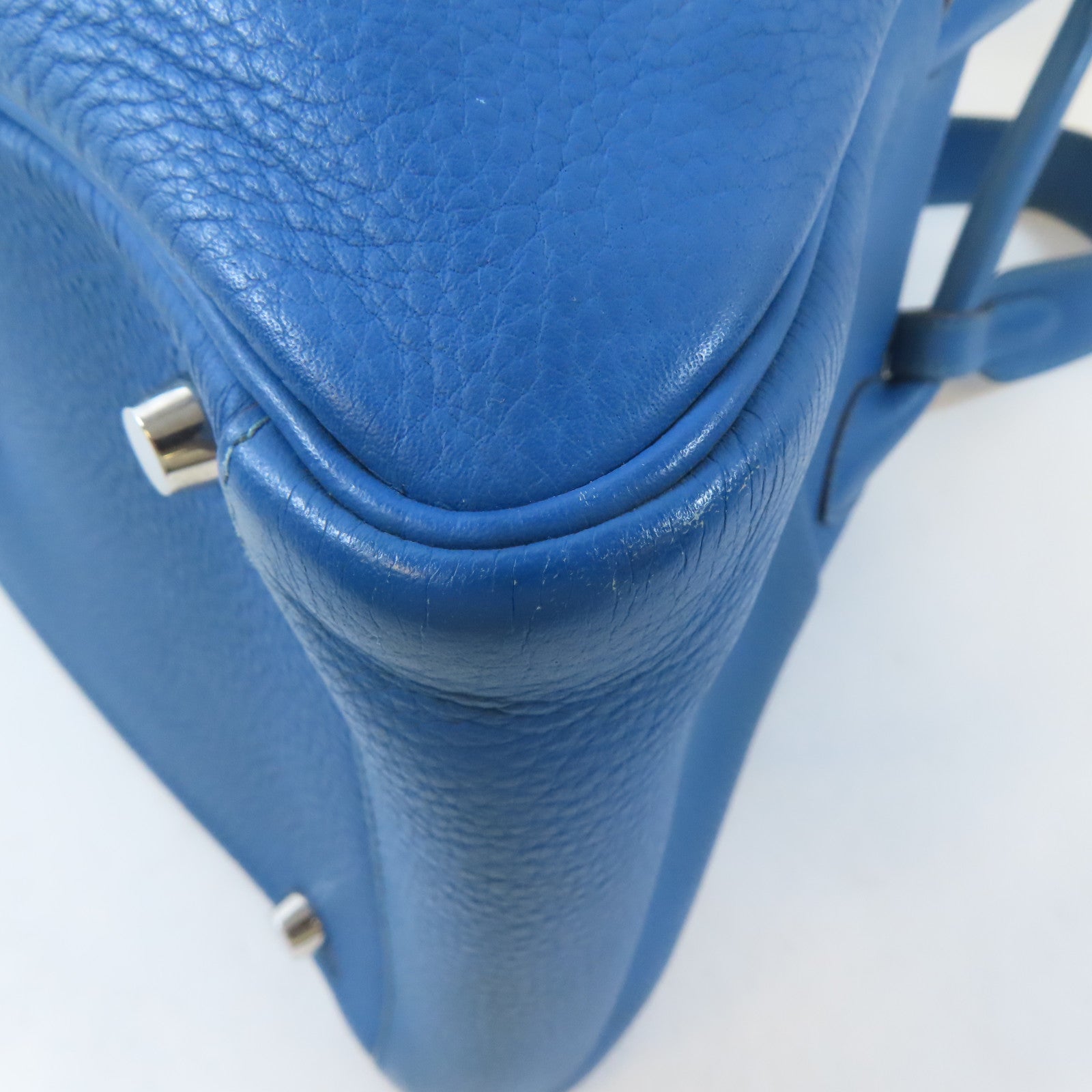 HERMES 【激減優惠】Clemence皮革Lindy 30銀扣手挽肩背兩用袋Mykonos藍色