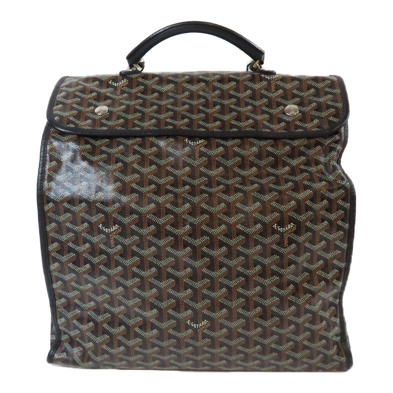 GOYARD 塗層帆布/牛皮皮革Saint Leger Backpack銀扣背包黑色
