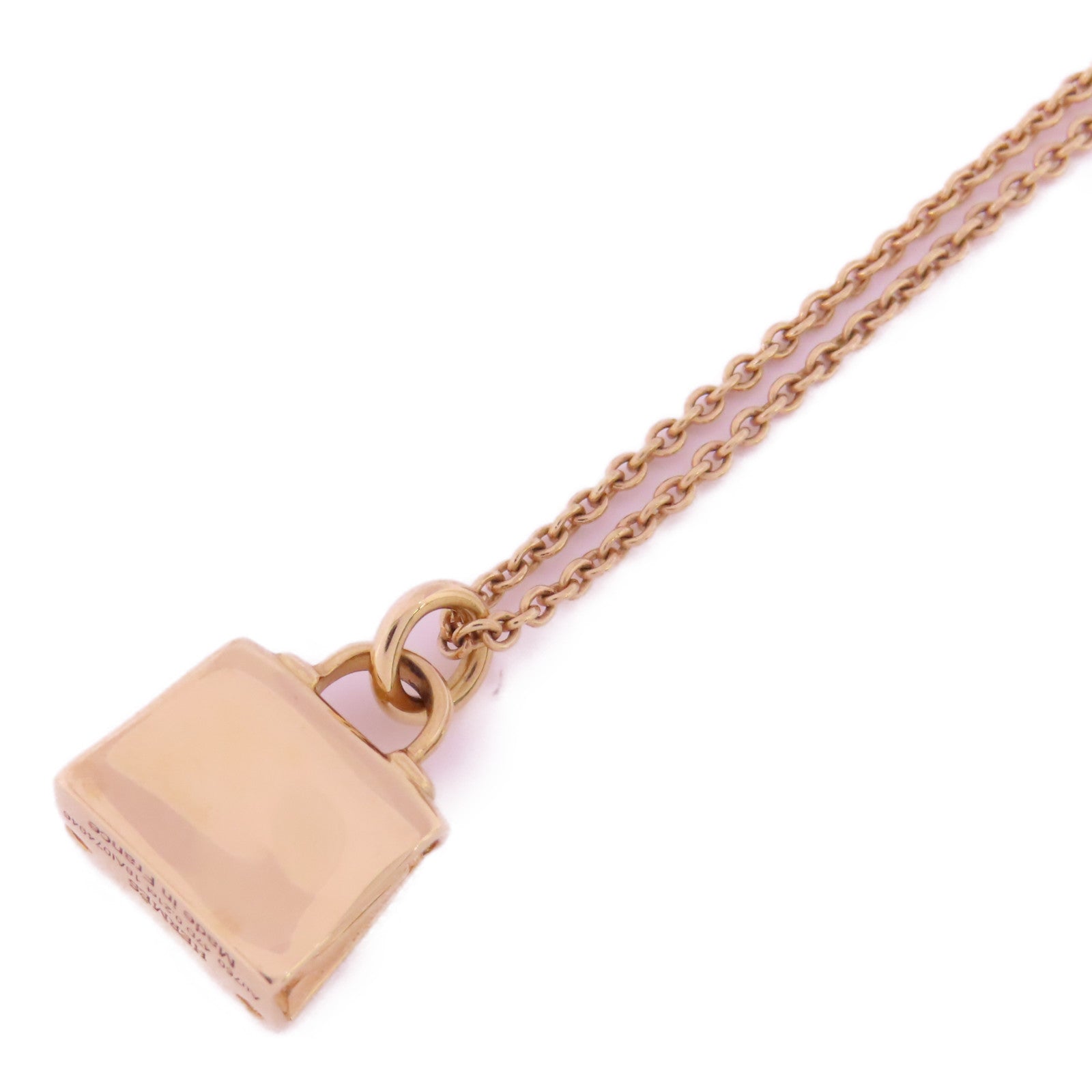 HERMES 18K玫瑰金/鑽石Amulettes kelly Pendant Necklace項鍊