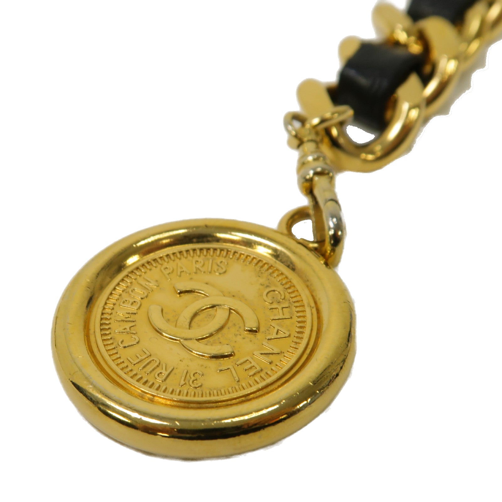 CHANEL 【激減優惠】皮革/金屬Chain Belt鏈帶皮帶金色/黑色