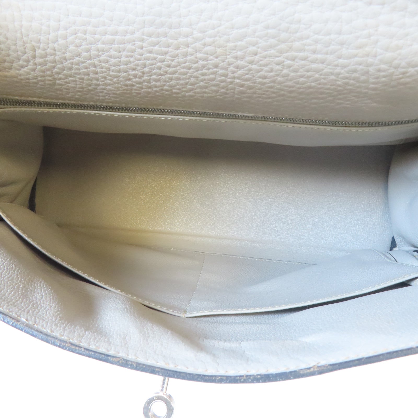 HERMES Clemence皮革Kelly 32銀扣手挽肩背兩用袋Gris Tourterelle淺灰色