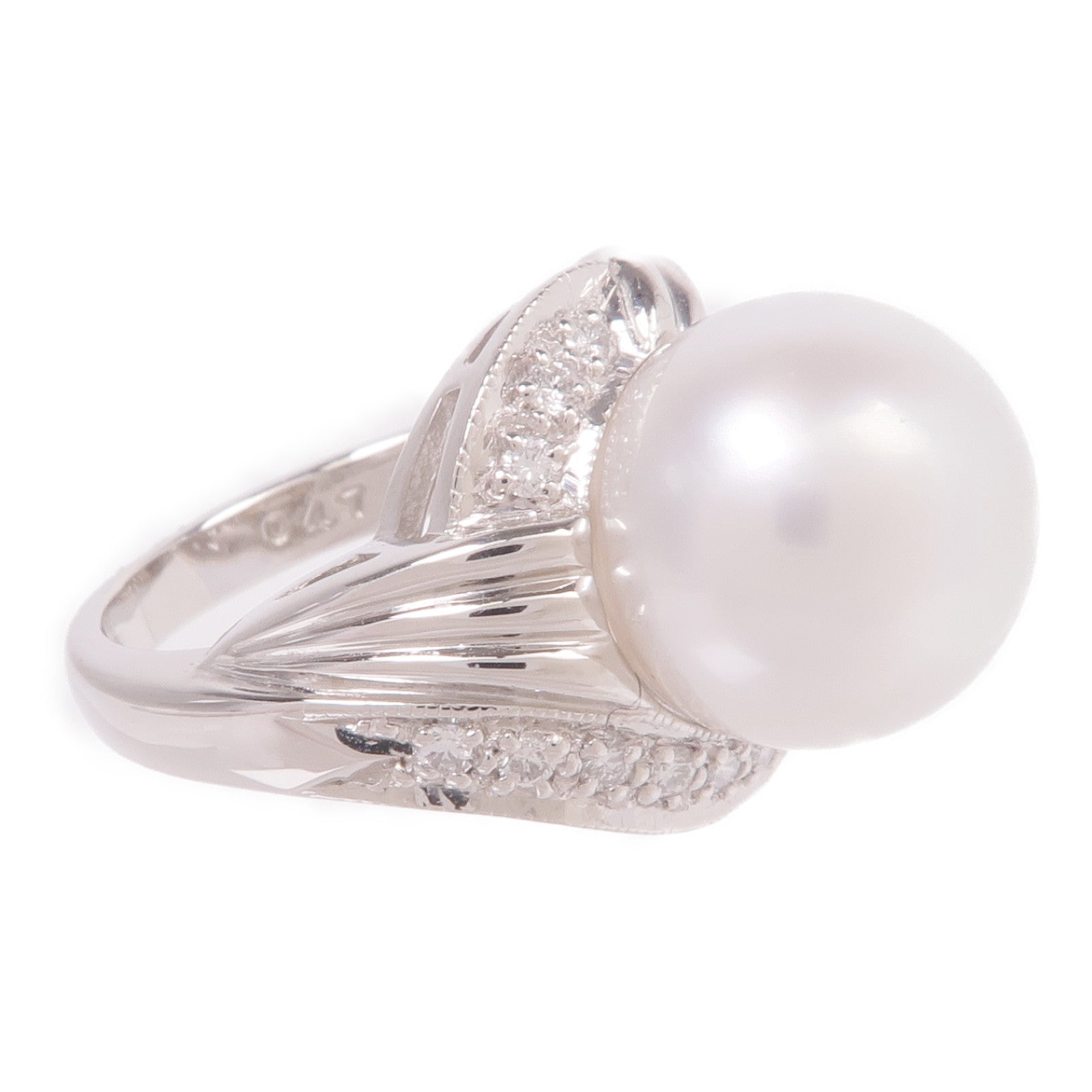 JEWELRY PT900鉑金Pearl Diamond Ring珍珠/鑽石戒指US#5