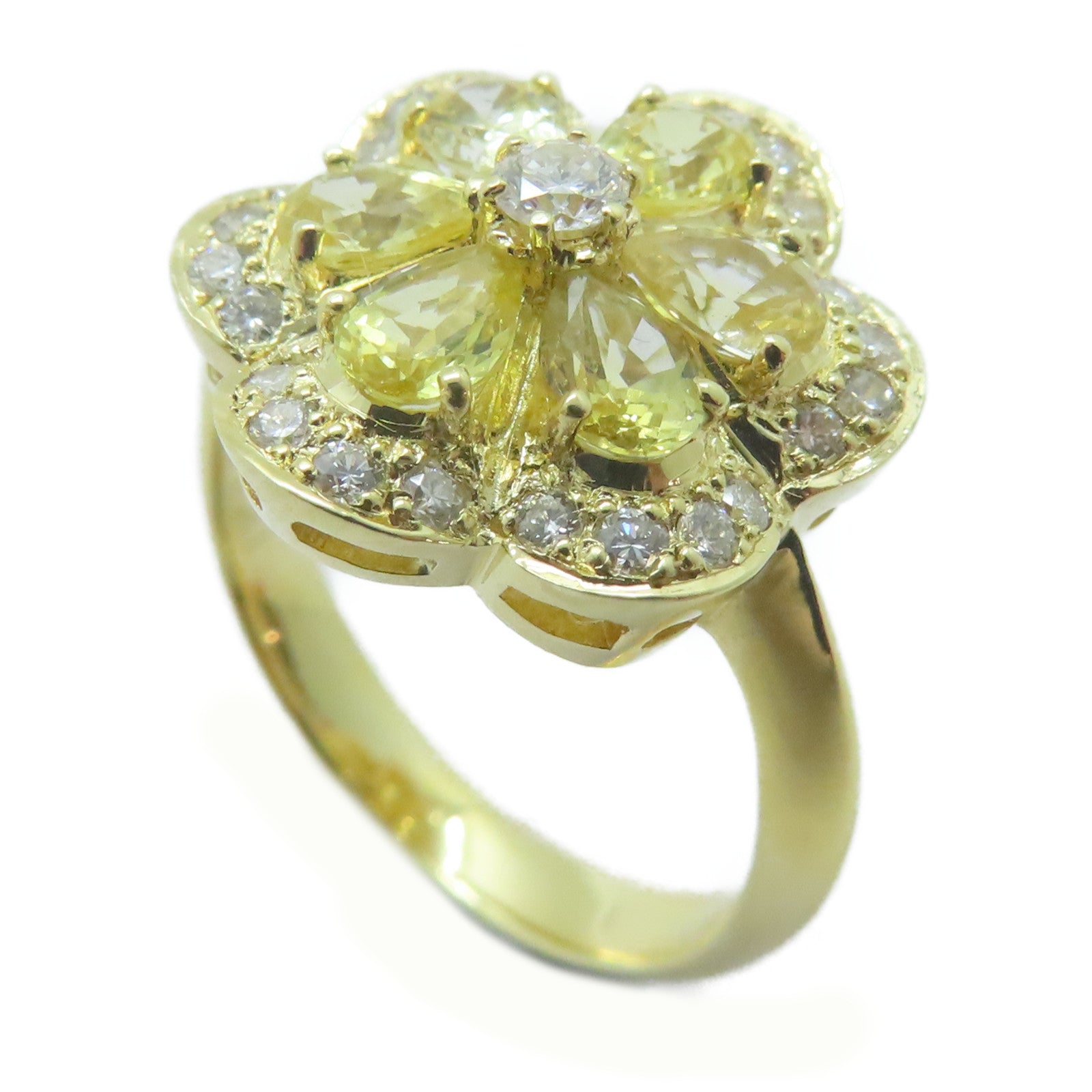 JEWELRY 18K黃金/Sapphire Diamond Ring 1.32ct黃色藍寶石/0.31ct鑚石戒指US#6