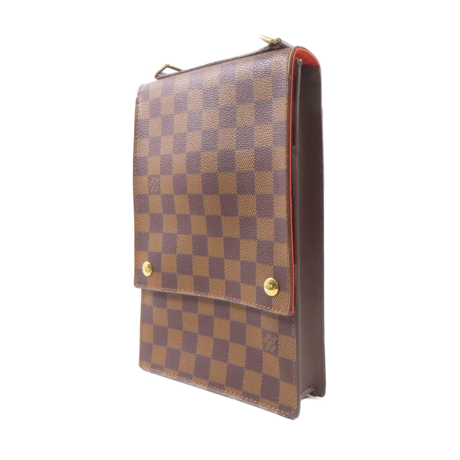 LOUIS VUITTON Damier Ebene Portobello金扣肩背袋棕色