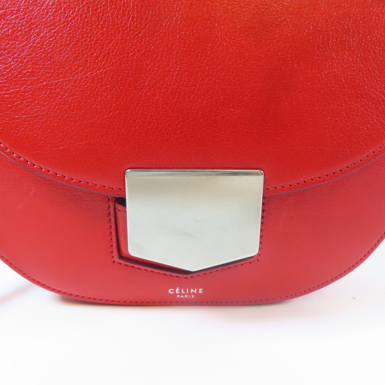 CELINE 【激減優惠】牛皮皮革Shoulder Bag銀扣肩背袋紅色