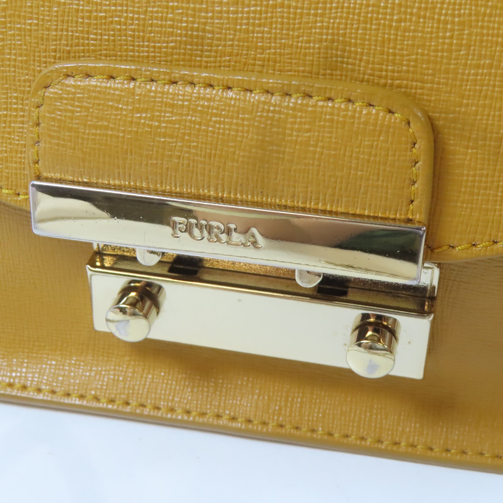 Furla 牛皮皮革Chain Shoulder金扣鏈帶肩背袋橙色