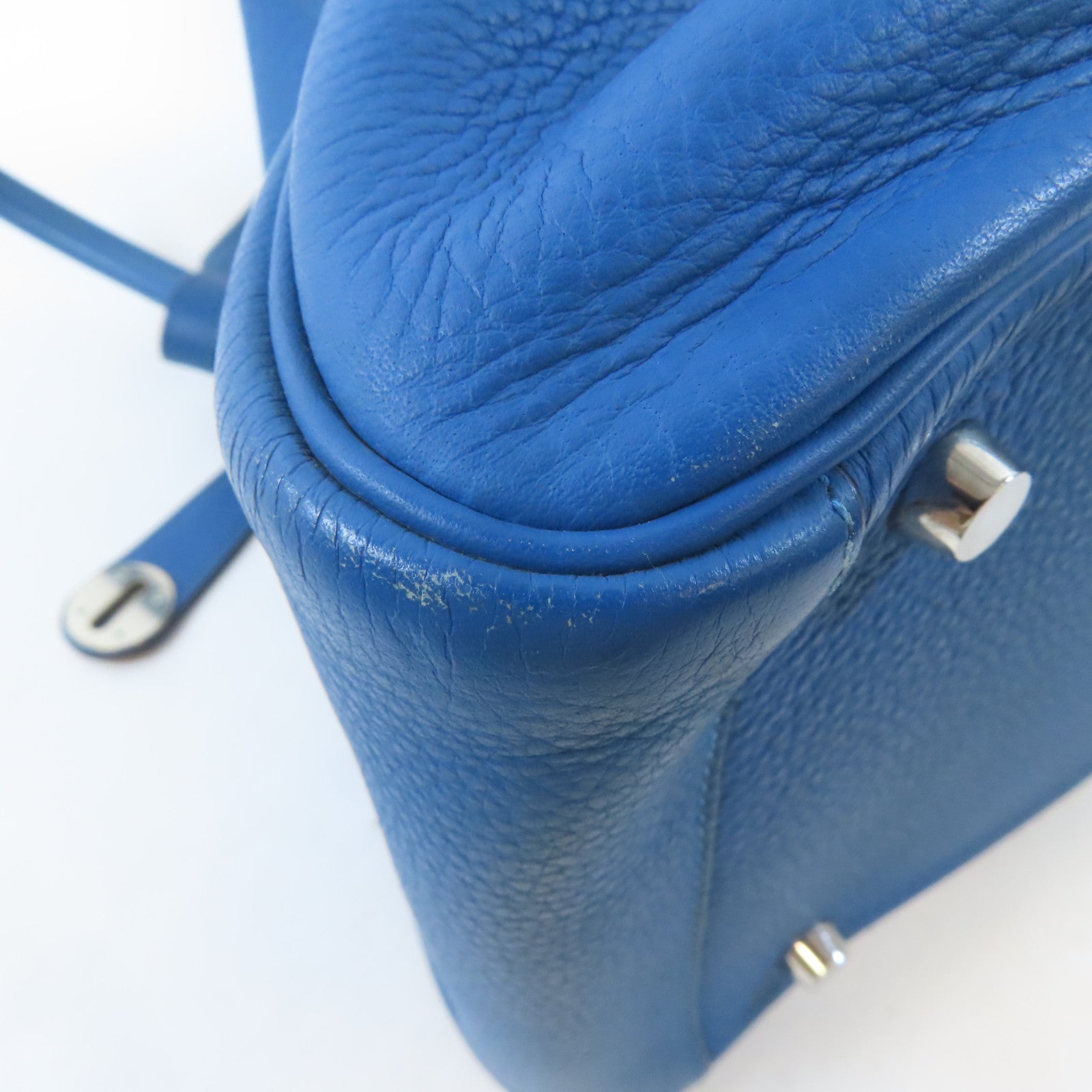 HERMES 【激減優惠】Clemence皮革Lindy 30銀扣手挽肩背兩用袋Mykonos藍色