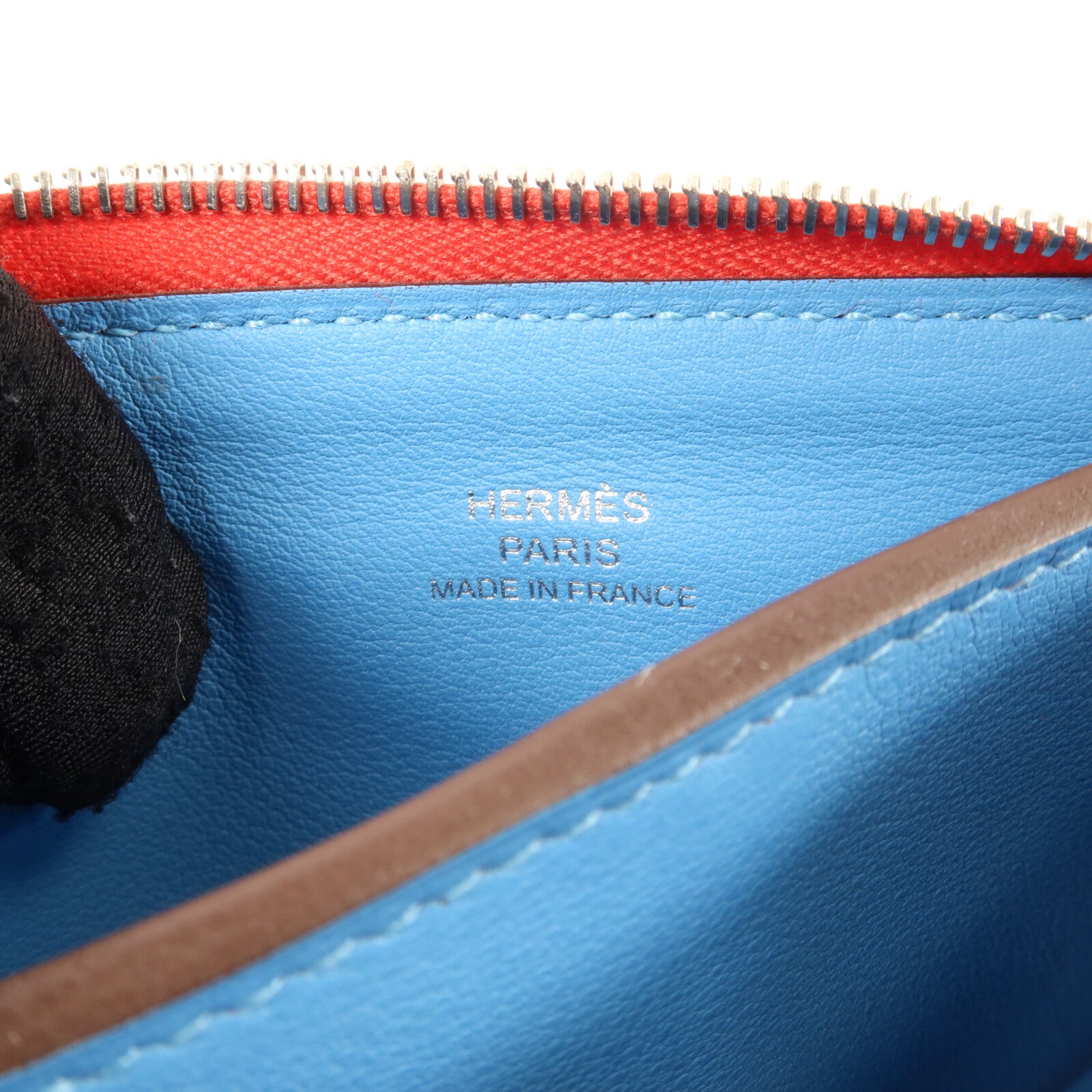 HERMES Evercolor皮革Atout Pouch 14(PM)小袋Braise/Bleu Du Nord