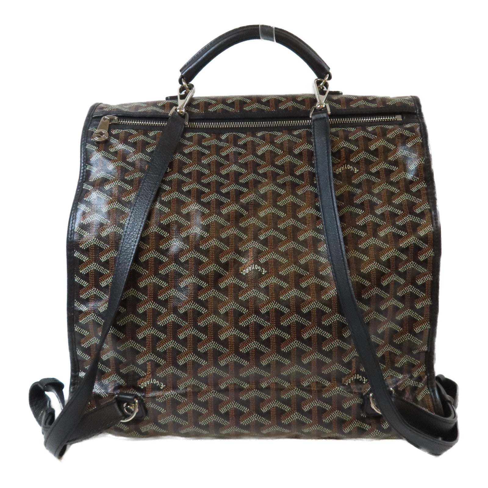 GOYARD 塗層帆布/牛皮皮革Saint Leger Backpack銀扣背包黑色
