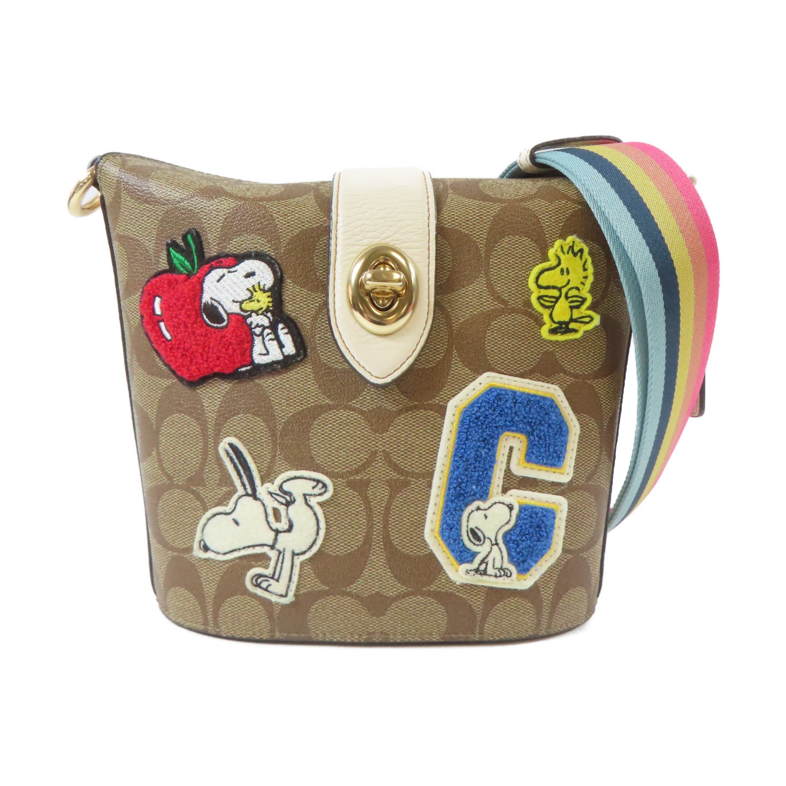 COACH 塗層帆布Shoulder Bag金扣肩背袋啡色