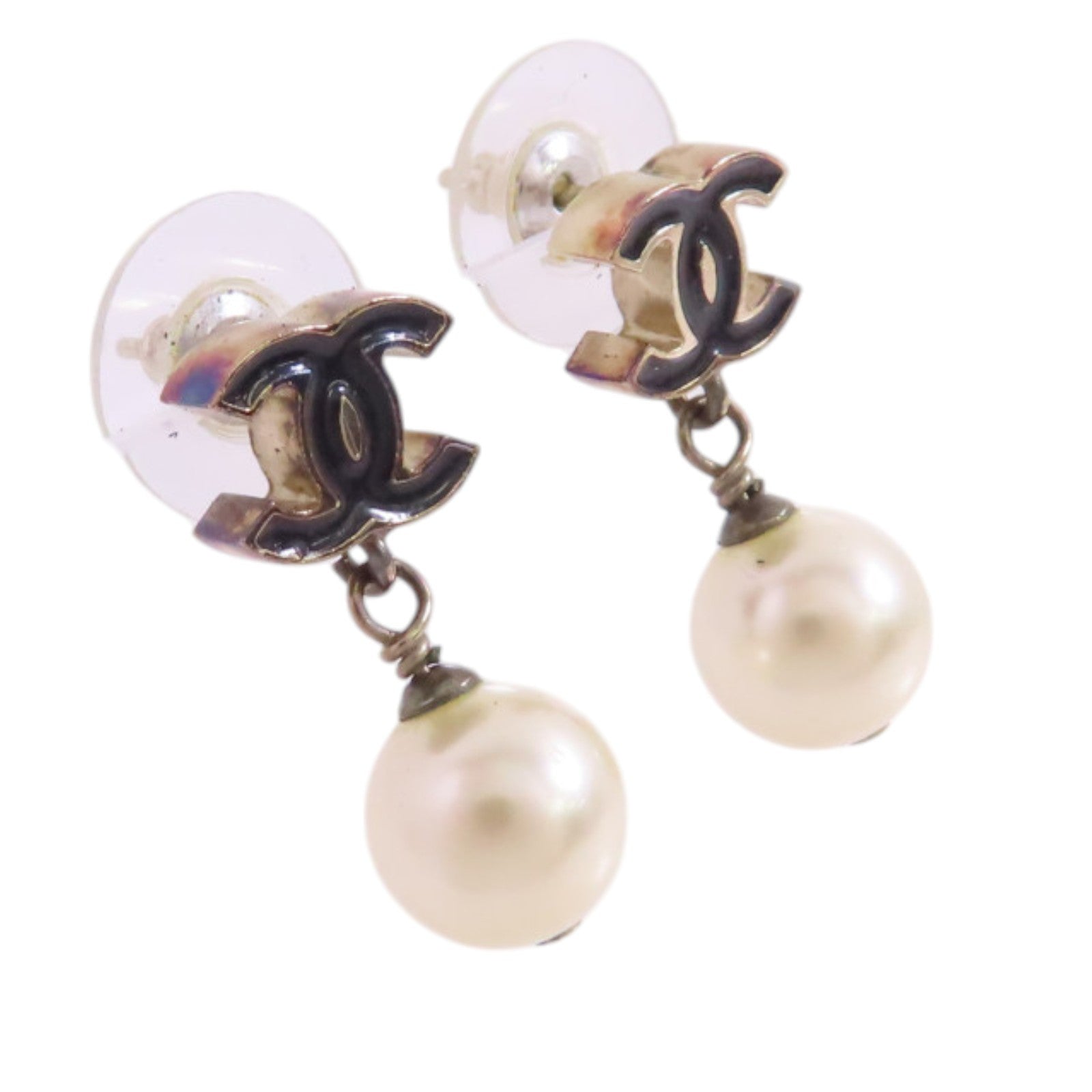 CHANEL 金屬/仿珍珠CC Earrings金扣耳環