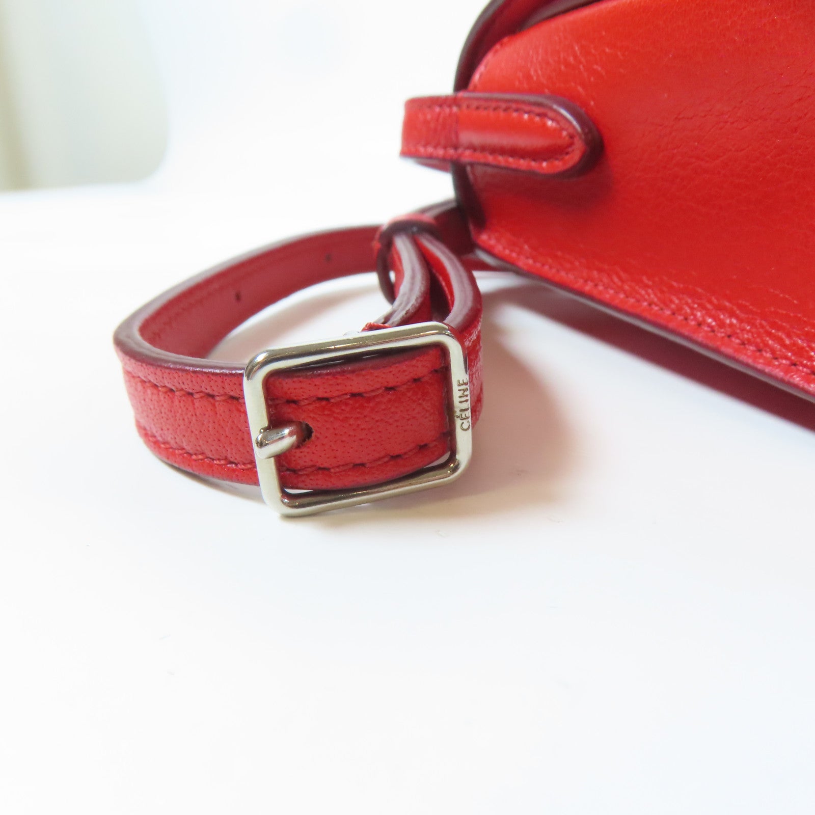 CELINE 【激減優惠】牛皮皮革Shoulder Bag銀扣肩背袋紅色