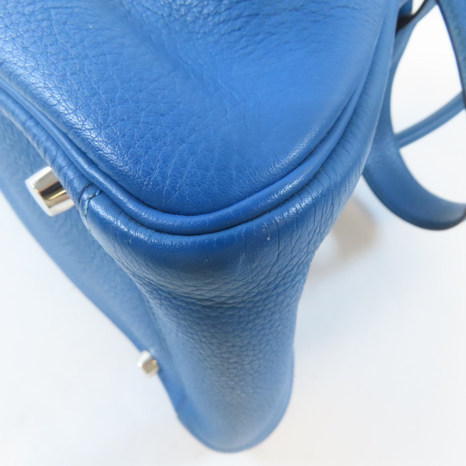 HERMES 【激減優惠】Clemence皮革Lindy 30銀扣手挽肩背兩用袋Mykonos藍色