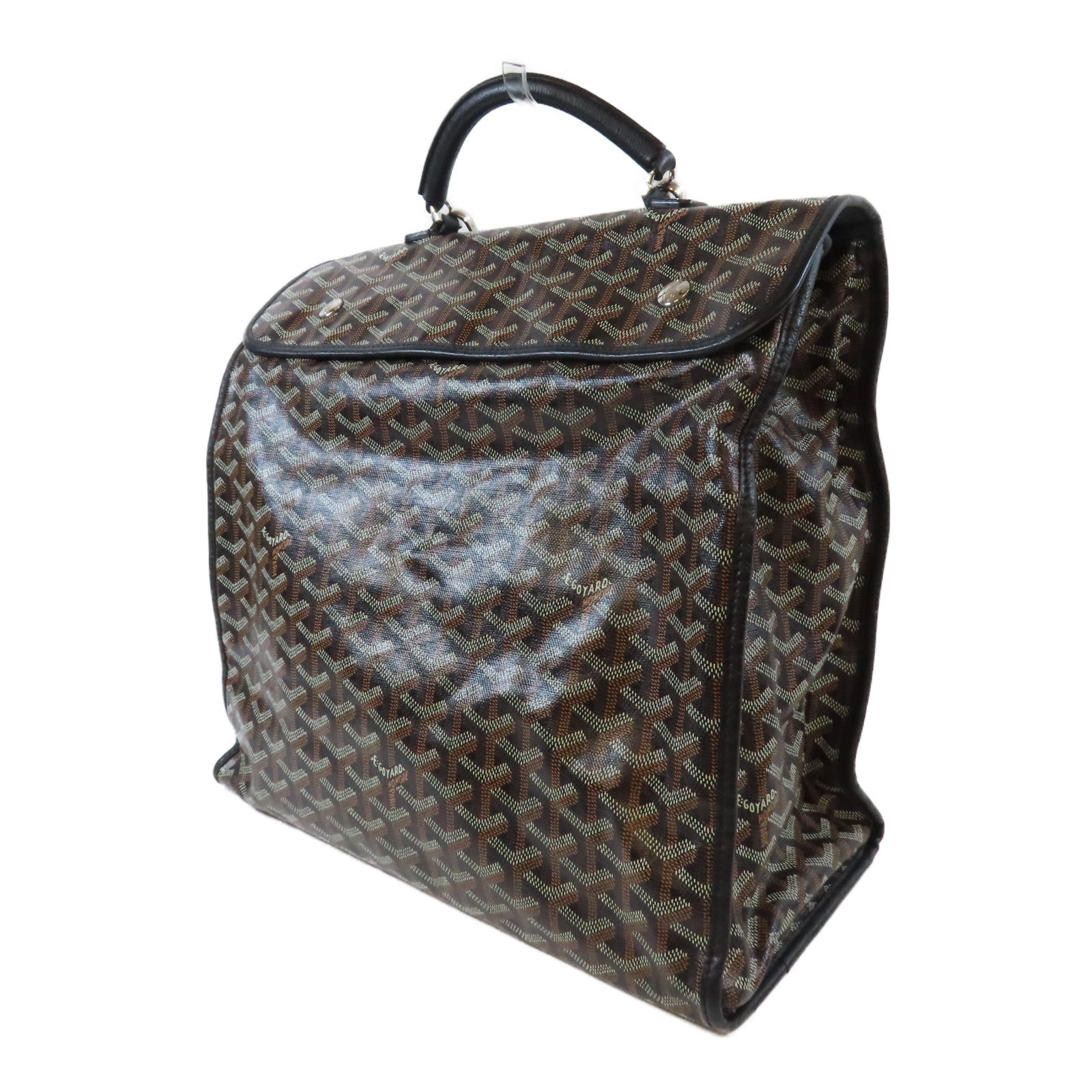 GOYARD 塗層帆布/牛皮皮革Saint Leger Backpack銀扣背包黑色