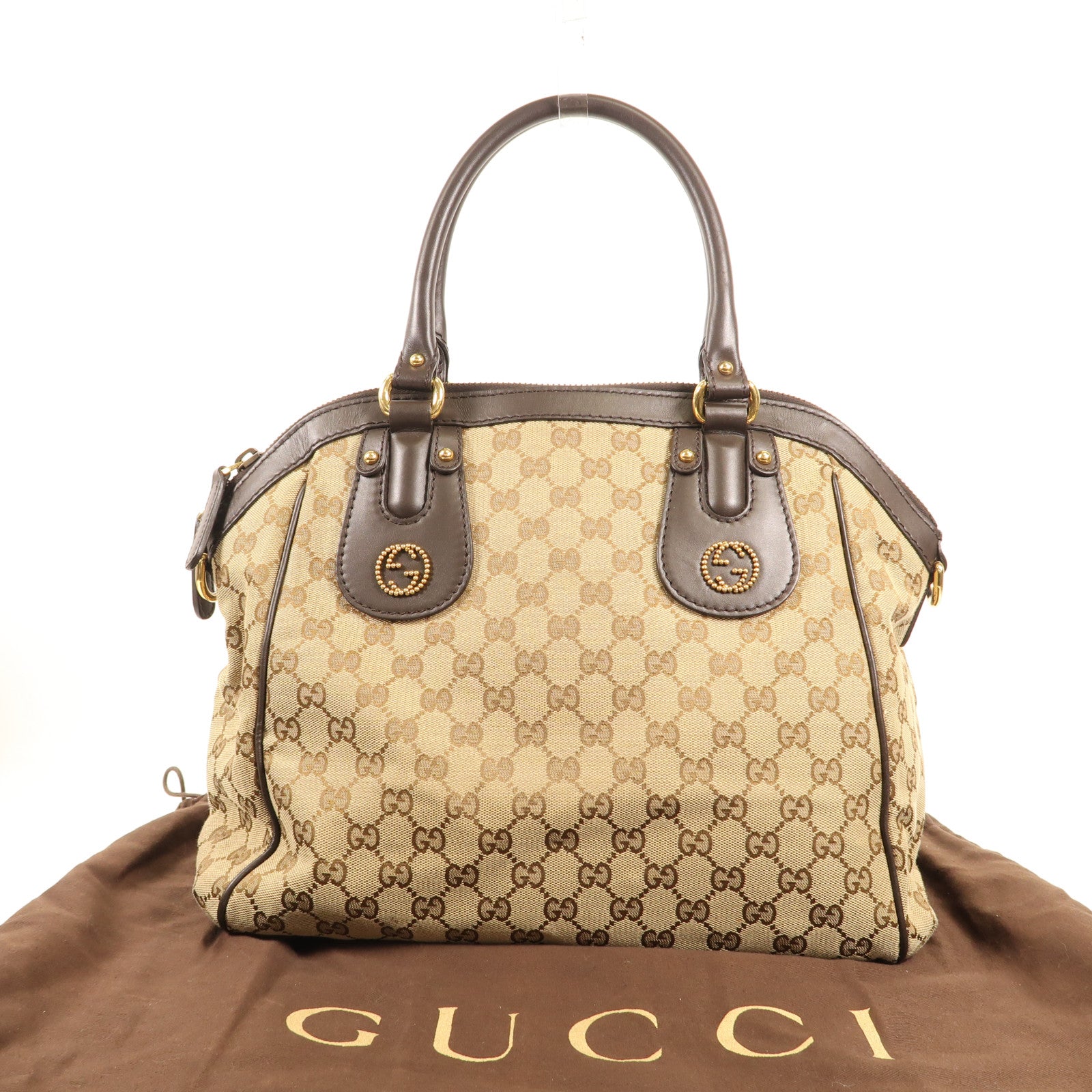 GUCCI 帆布/皮革Scarletti金扣手挽袋