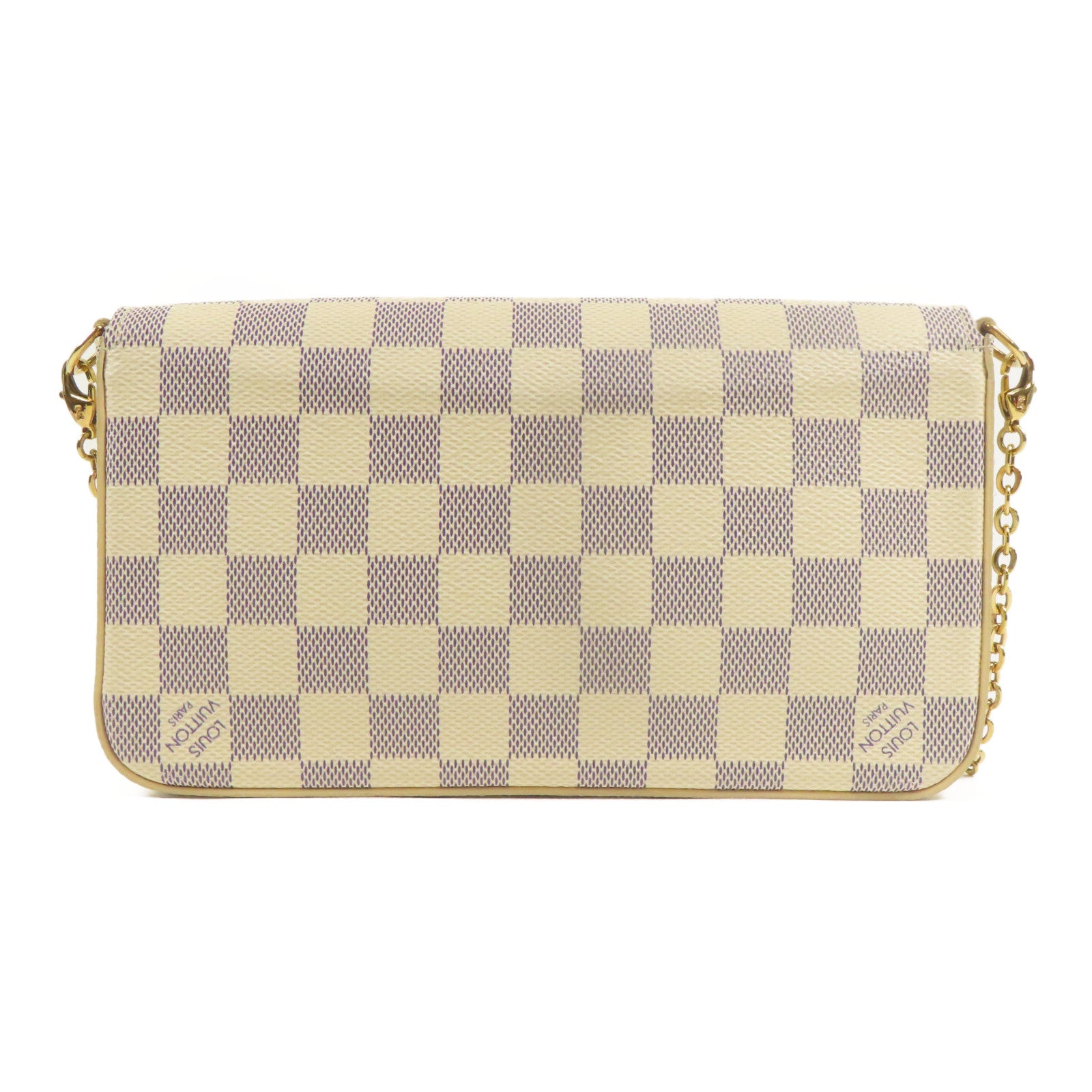 LOUIS VUITTON Damier Azur Felicie Pochette金扣鏈帶肩背袋