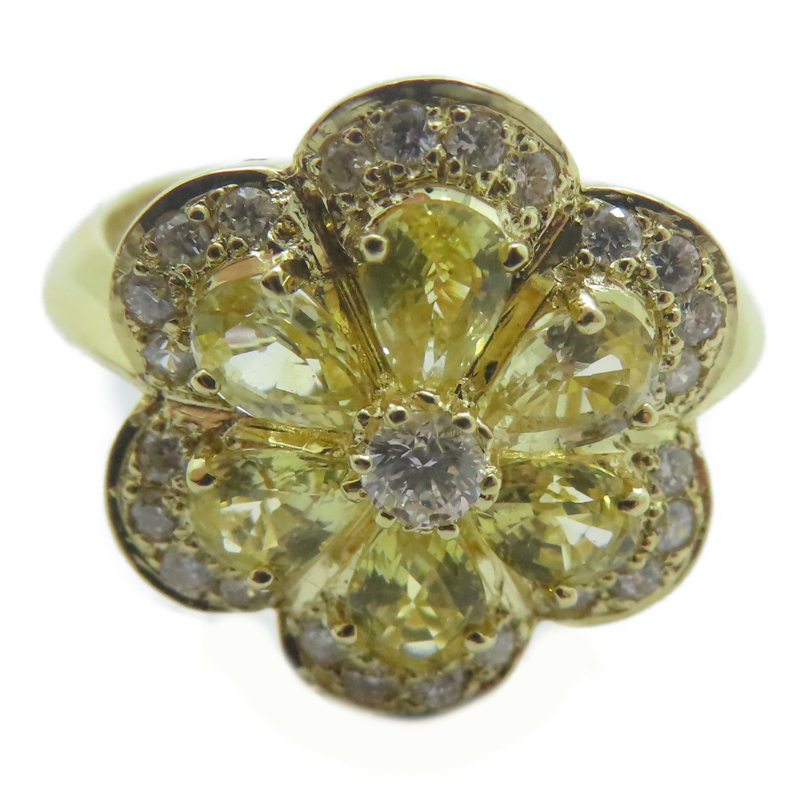 JEWELRY 18K黃金/Sapphire Diamond Ring 1.32ct黃色藍寶石/0.31ct鑚石戒指US#6