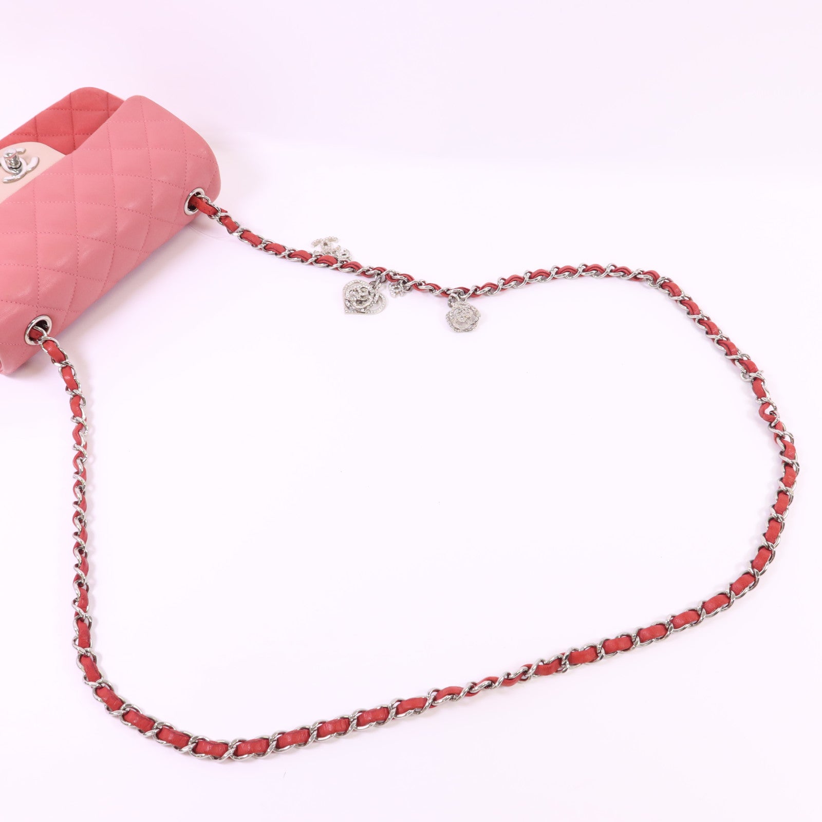 CHANEL 羊皮皮革Classic Flap 20銀扣鏈帶肩背袋