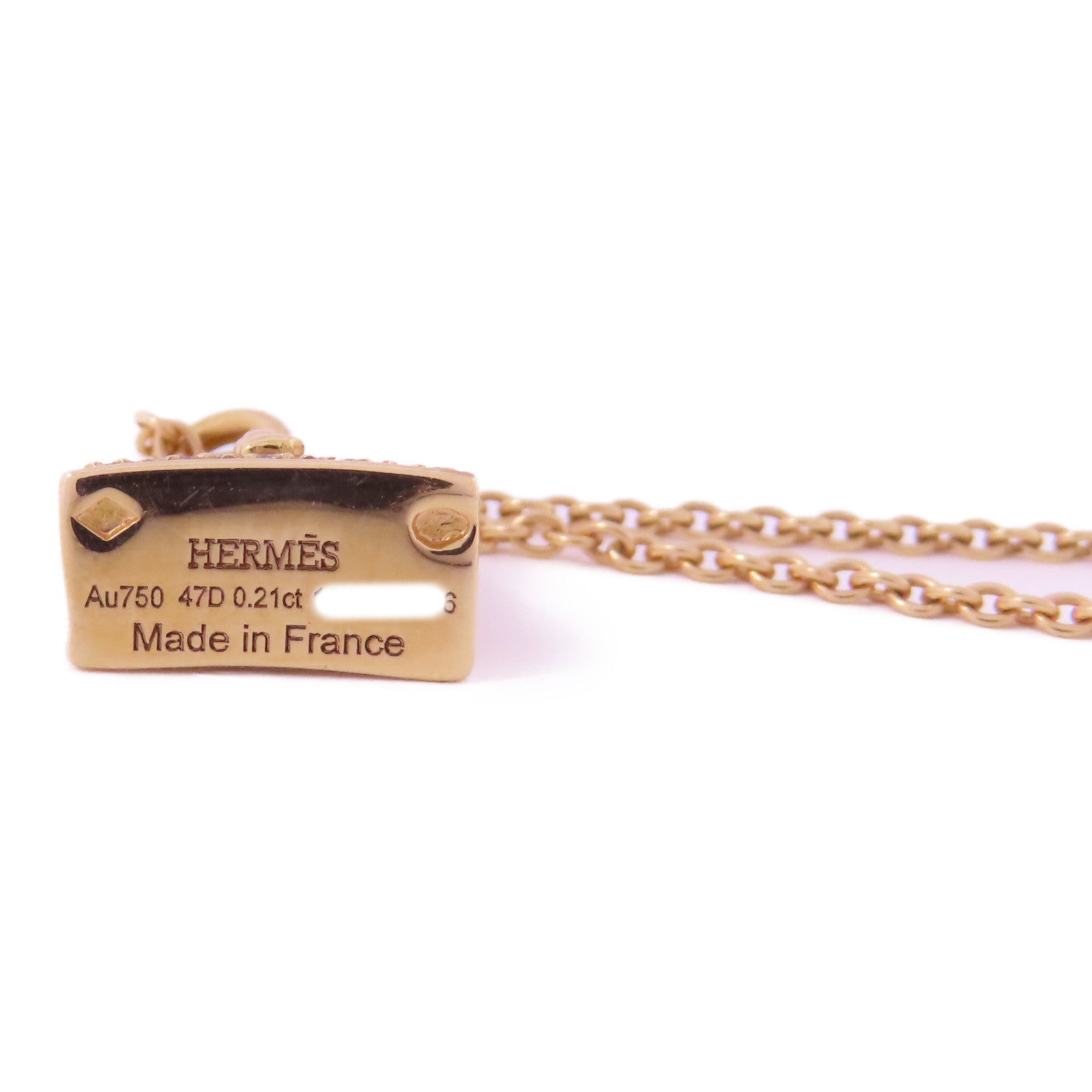 HERMES 18K玫瑰金/鑽石Amulettes kelly Pendant Necklace項鍊