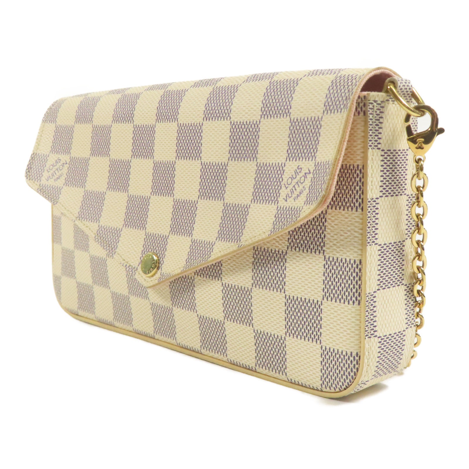 LOUIS VUITTON Damier Azur Felicie Pochette金扣鏈帶肩背袋