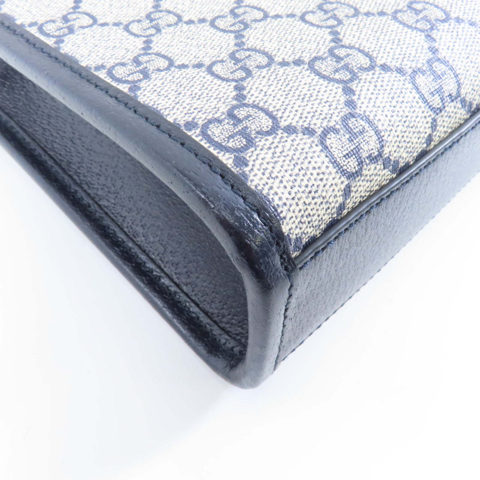 GUCCI 【激減優惠】塗層帆布2way Shoulder Bag銀扣手挽肩背兩用袋藍色/米色