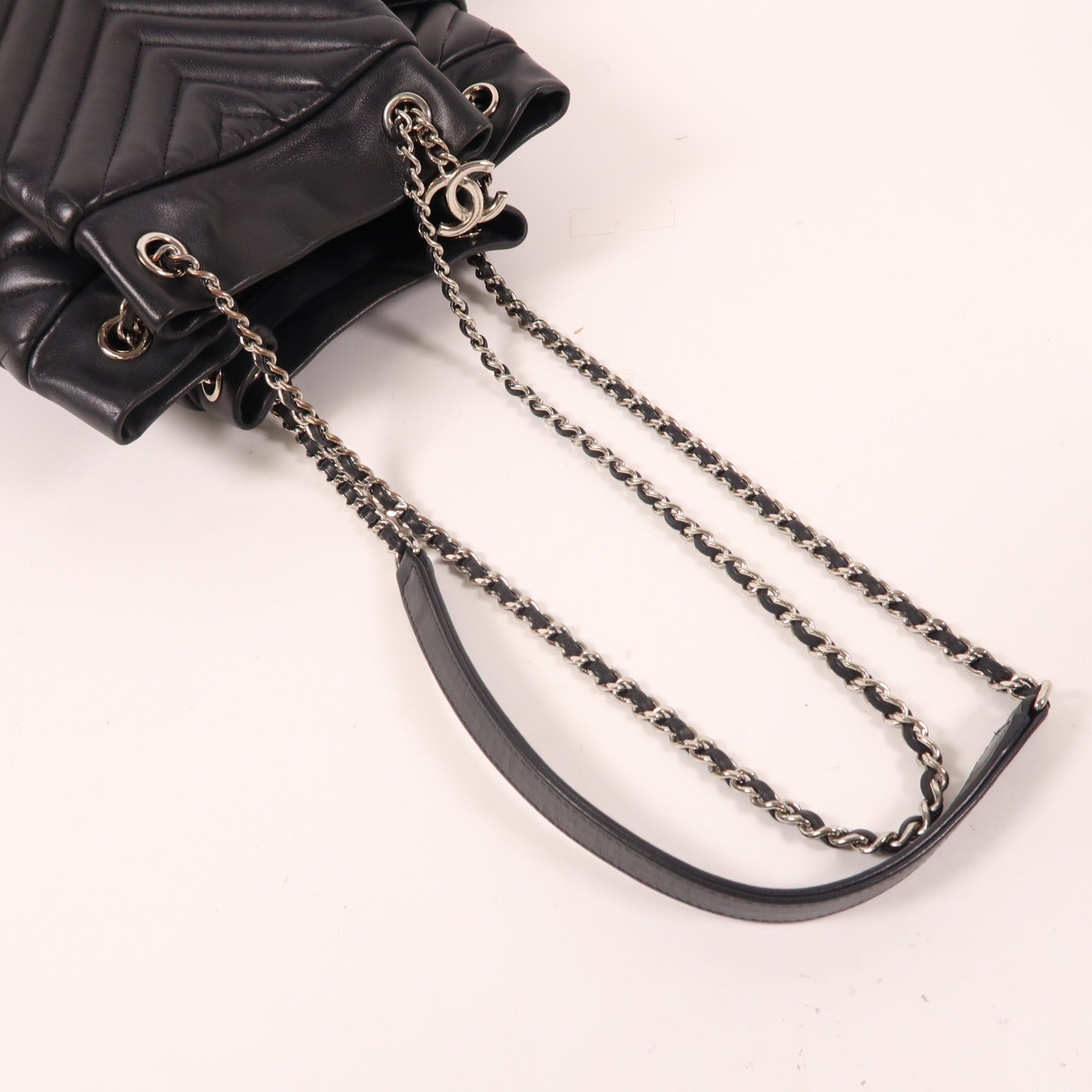 CHANEL CC sHW Bucket Chain Shoulder Bag Calfskin Leather Black