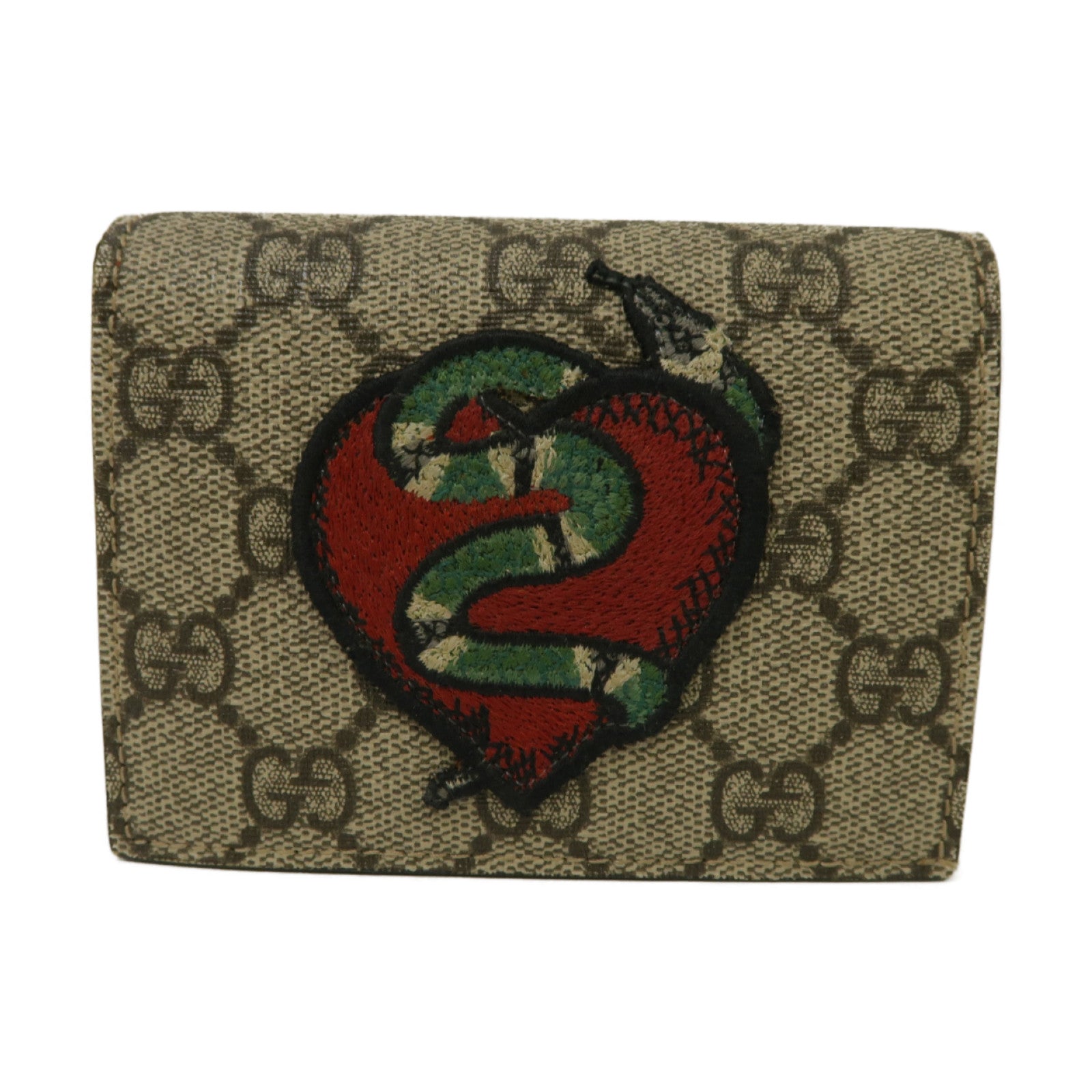 GUCCI 塗層帆布Wallet鈕扣錢包啡色/紅色