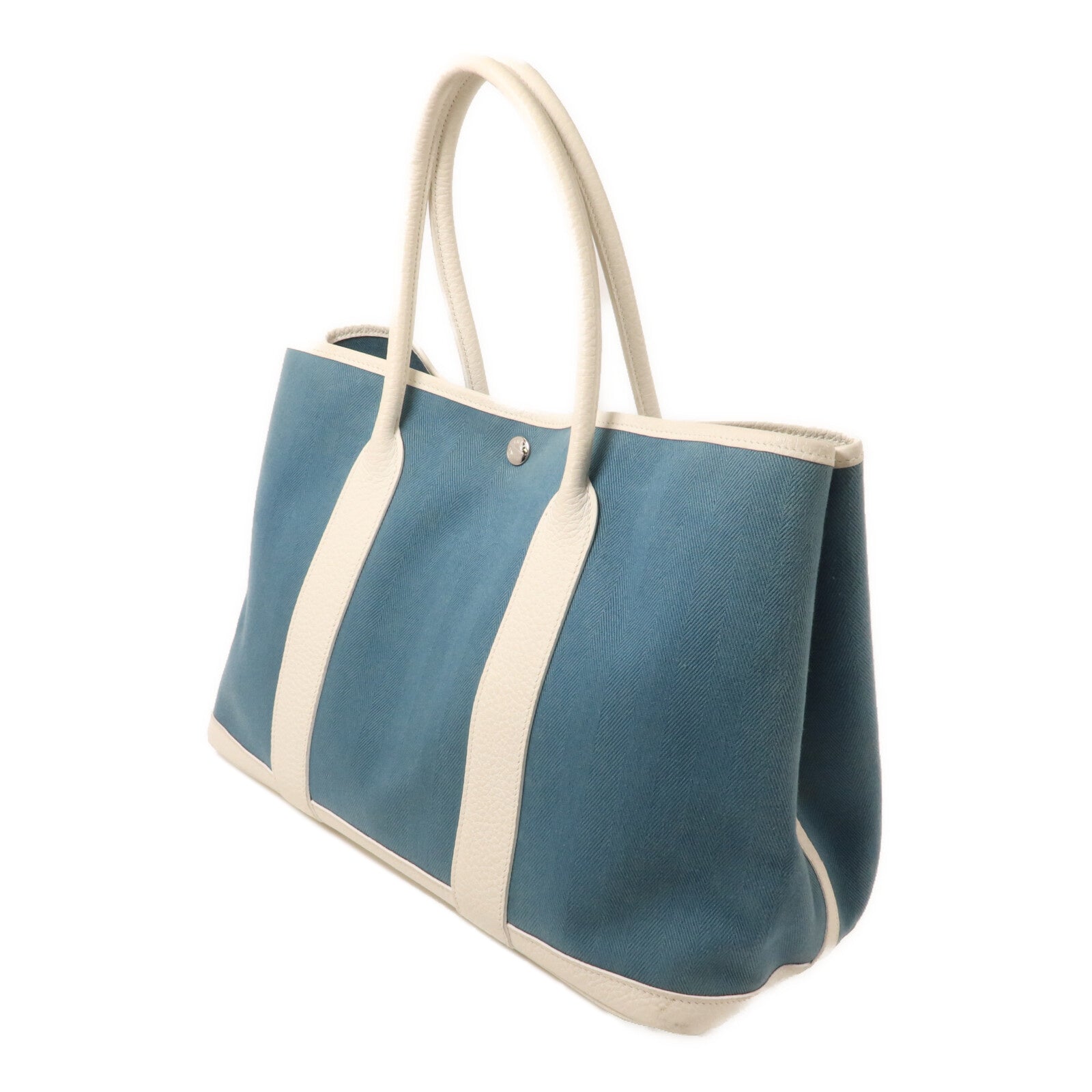 HERMES 帆布Garden Party PM手挽袋Blue/White
