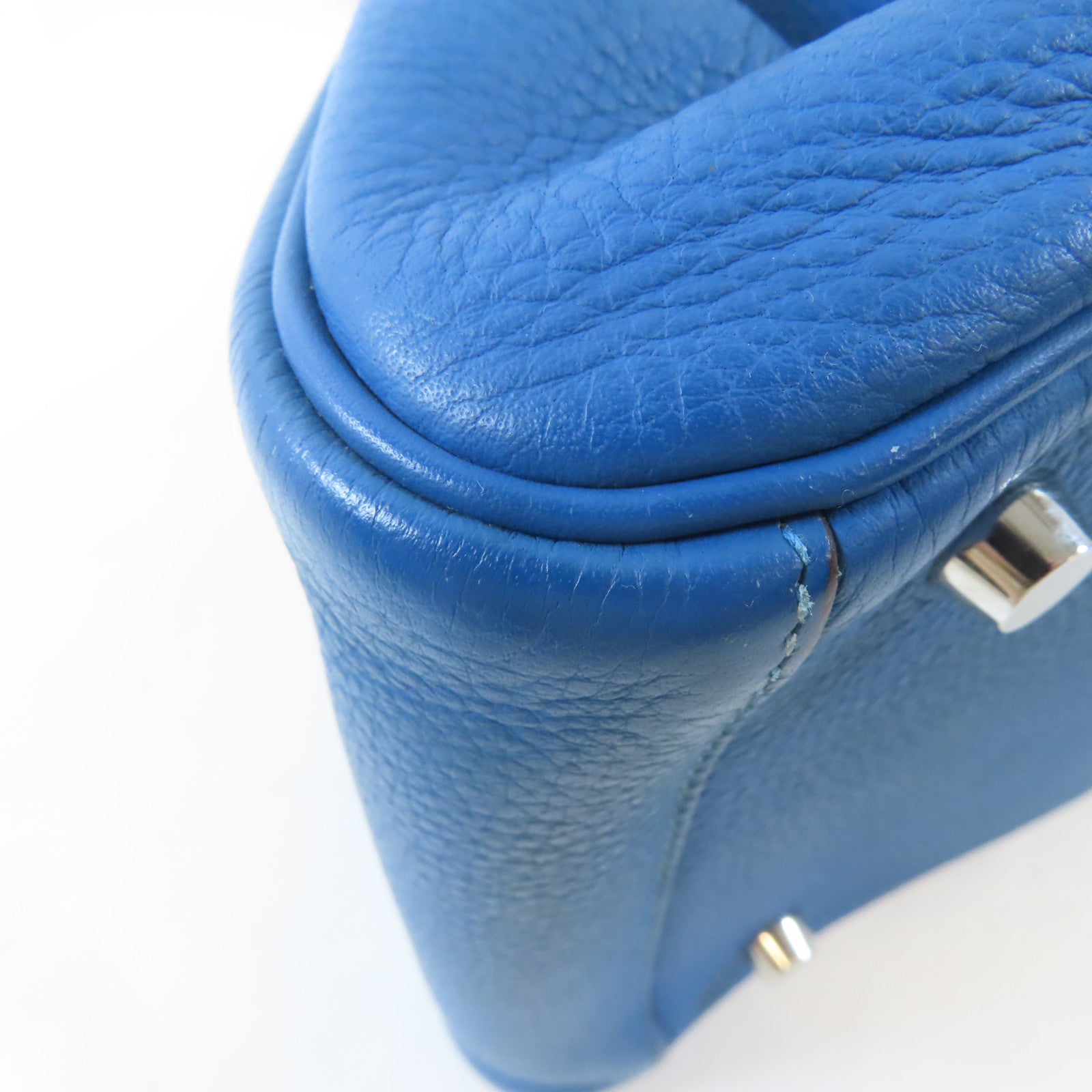 HERMES 【激減優惠】Clemence皮革Lindy 30銀扣手挽肩背兩用袋Mykonos藍色