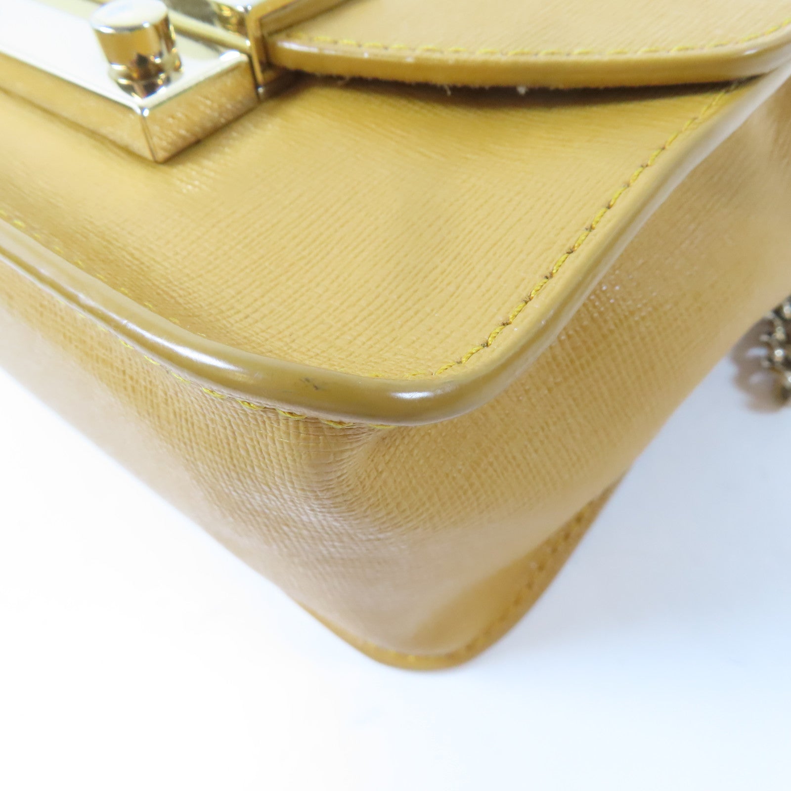 Furla 牛皮皮革Chain Shoulder金扣鏈帶肩背袋橙色