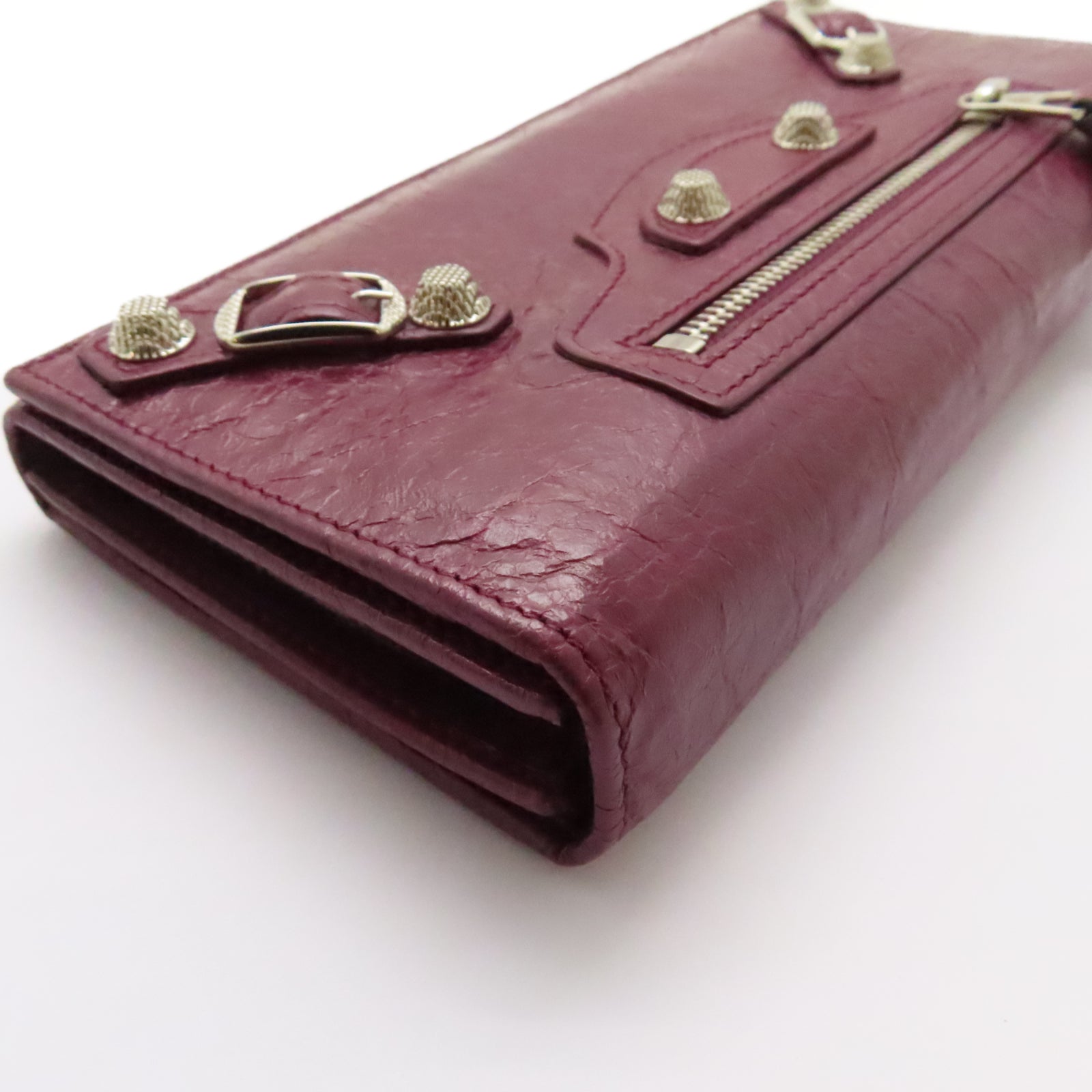 BALENCIAGA 皮革GIANT CONTINENTAL Wallet銀扣長錢包紫色