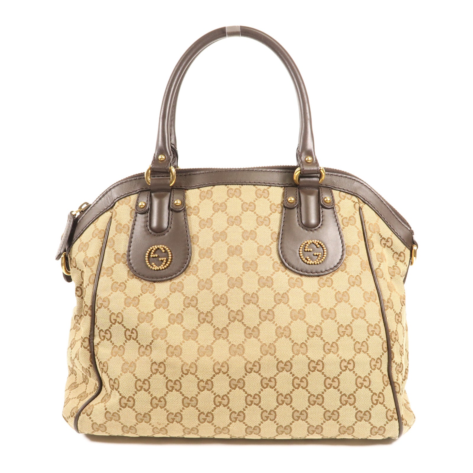 GUCCI 帆布/皮革Scarletti金扣手挽袋