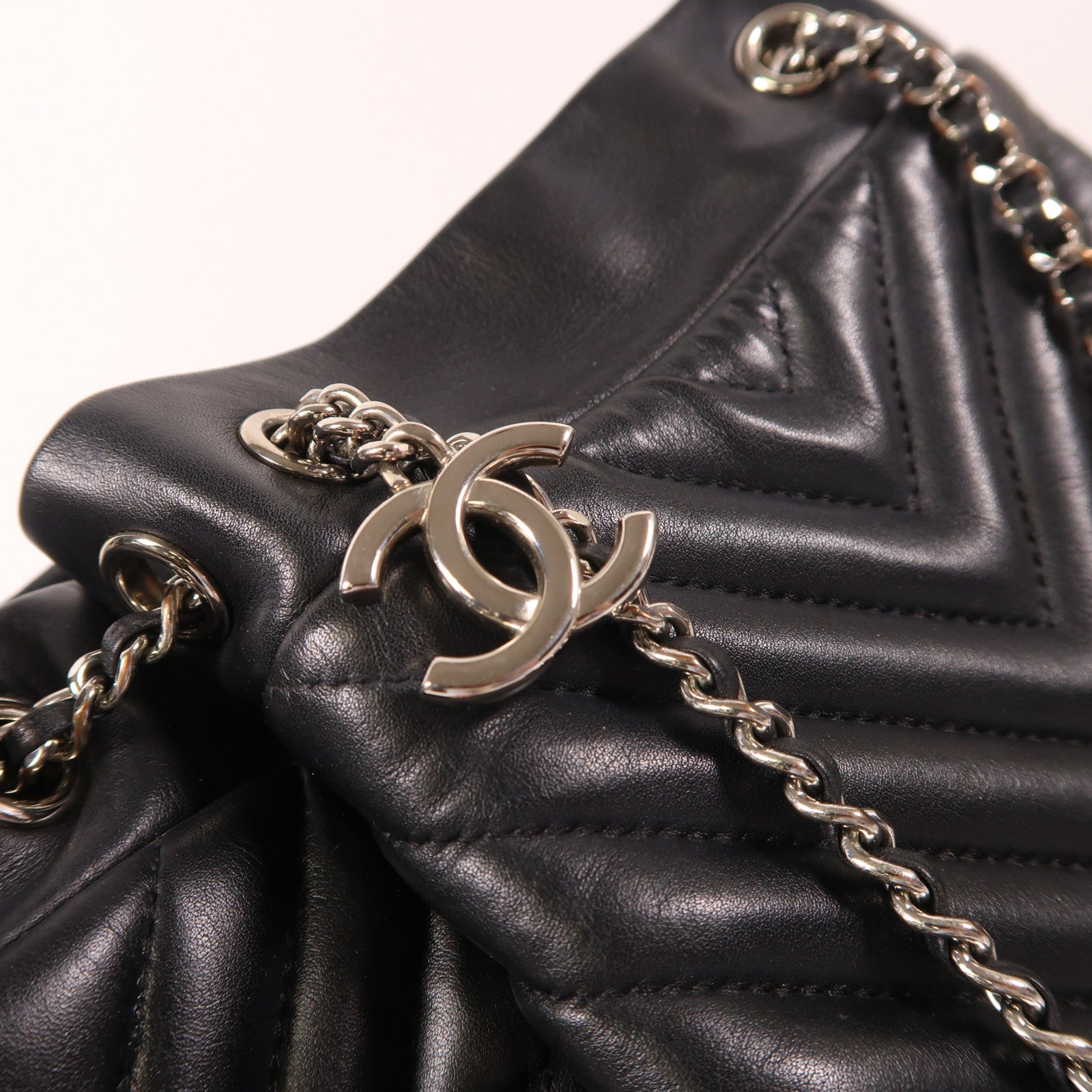 CHANEL CC sHW Bucket Chain Shoulder Bag Calfskin Leather Black
