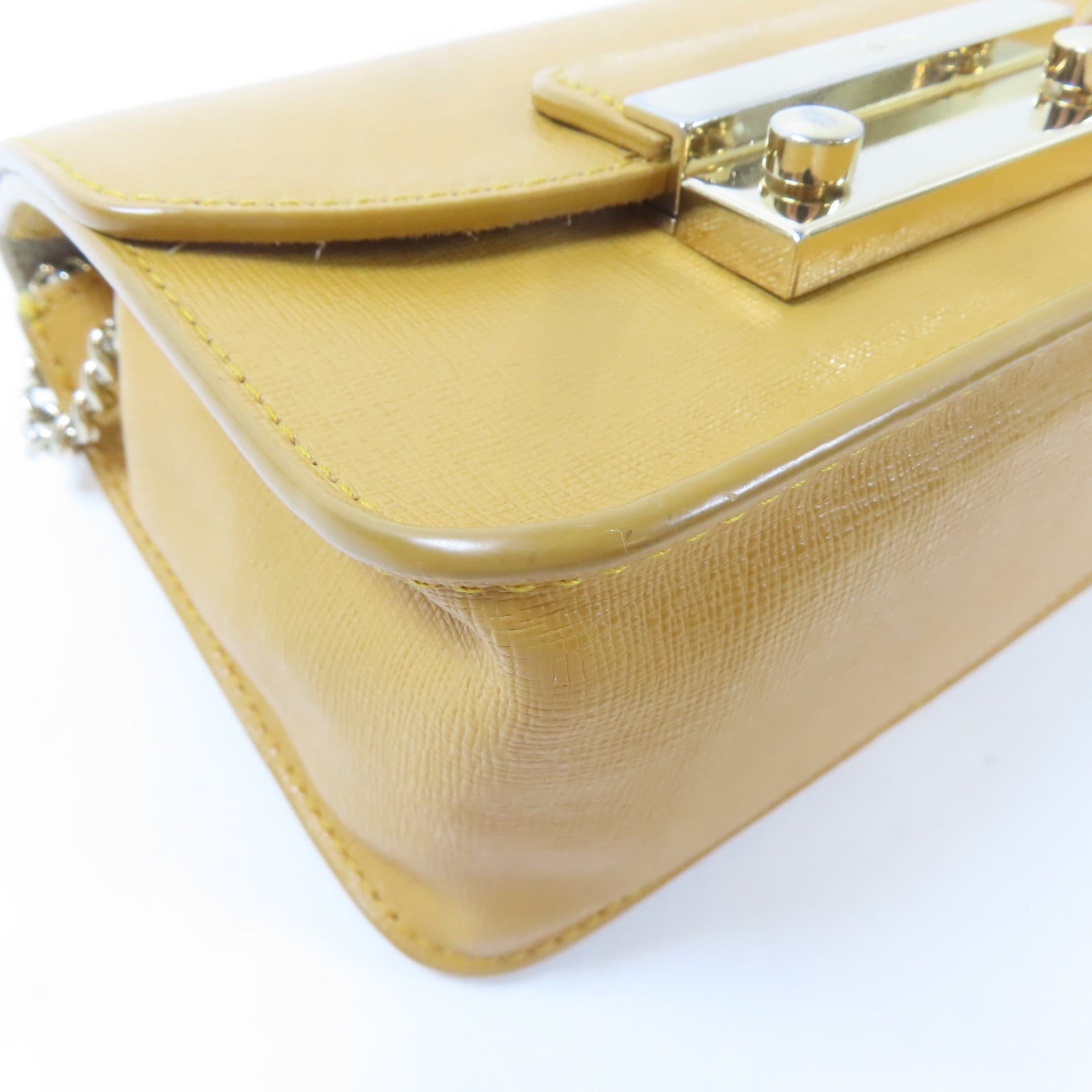 Furla 牛皮皮革Chain Shoulder金扣鏈帶肩背袋橙色