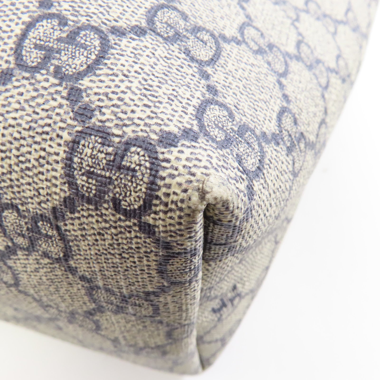 GUCCI 塗層帆布Tote Bag銀扣手挽袋藍色米色