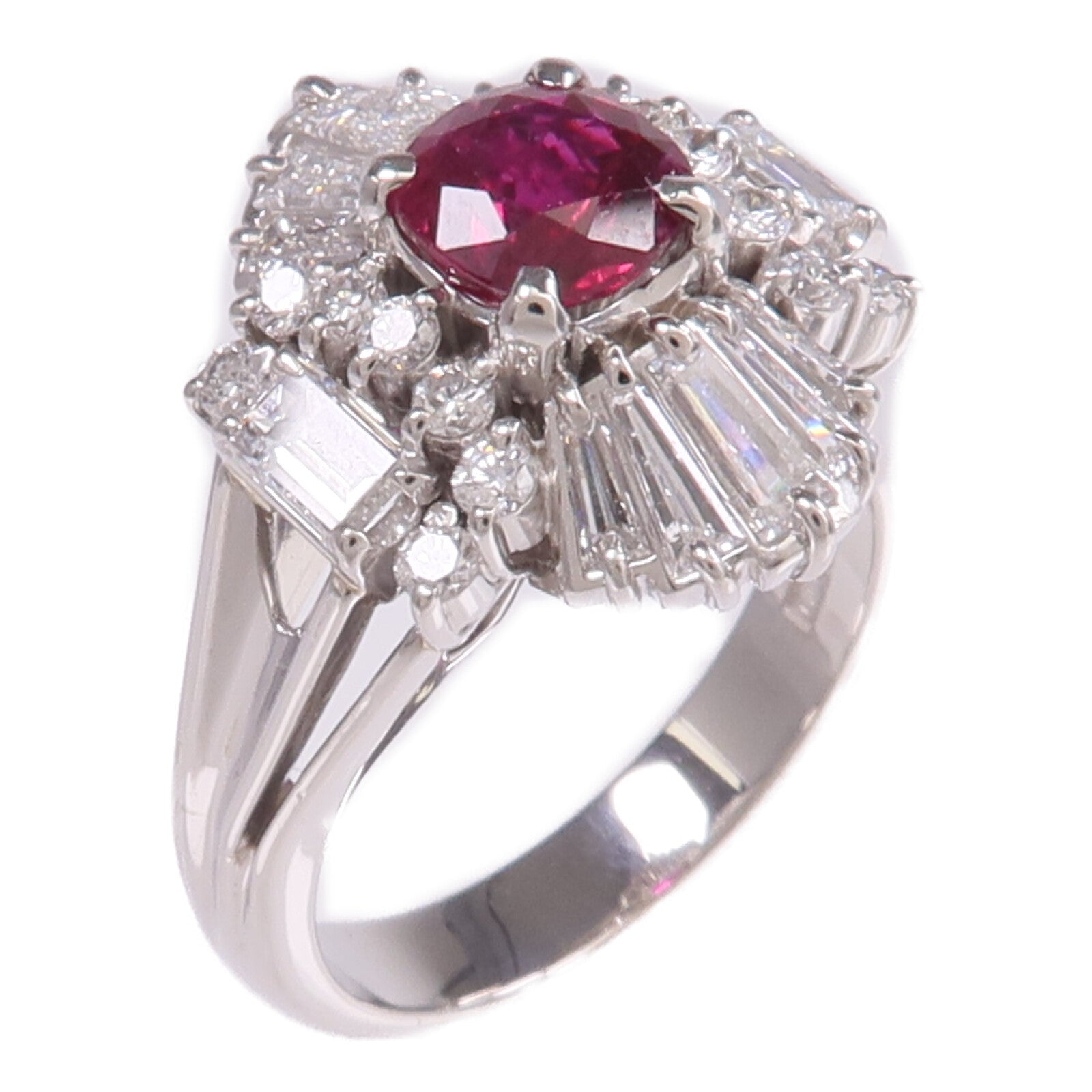 JEWELRY PT900鉑金Ruby Diamond Ring紅寶石/鑽石戒指US#5.25